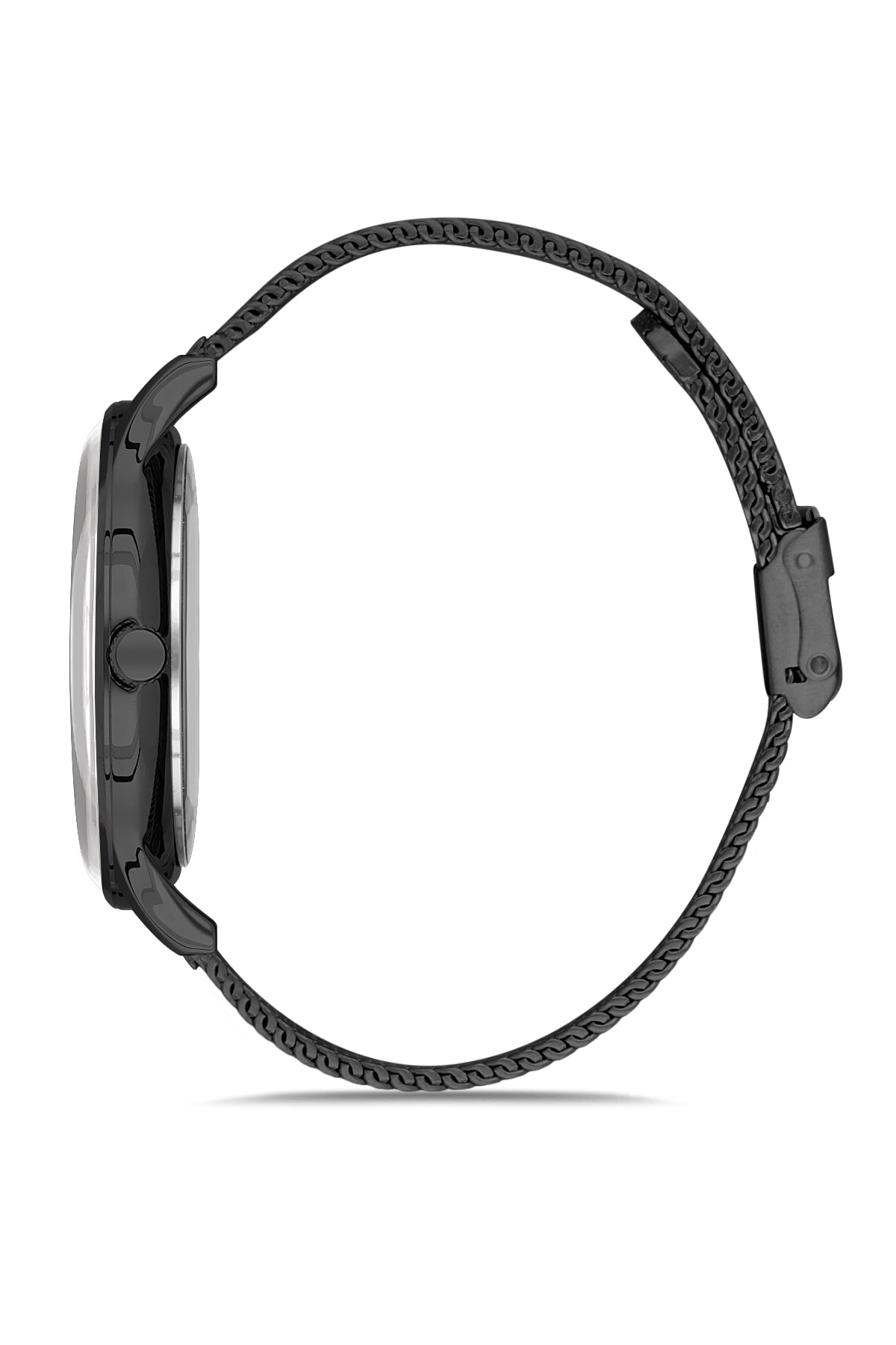 Black watch with braided strap on a white background