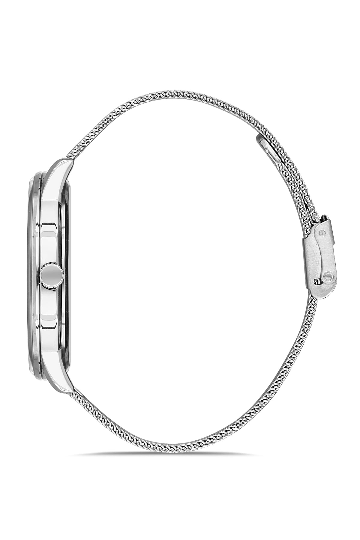 Silver watch with a chain strap on a white background