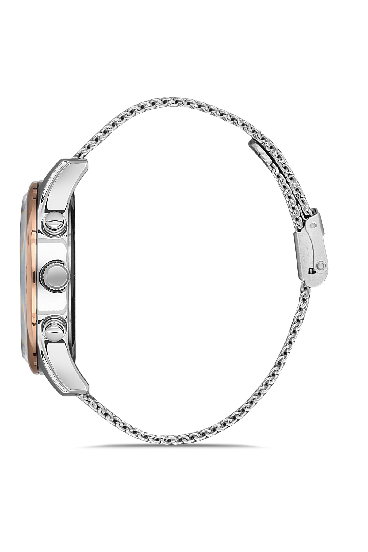 Close-up of a watch with a chain strap on a white background
