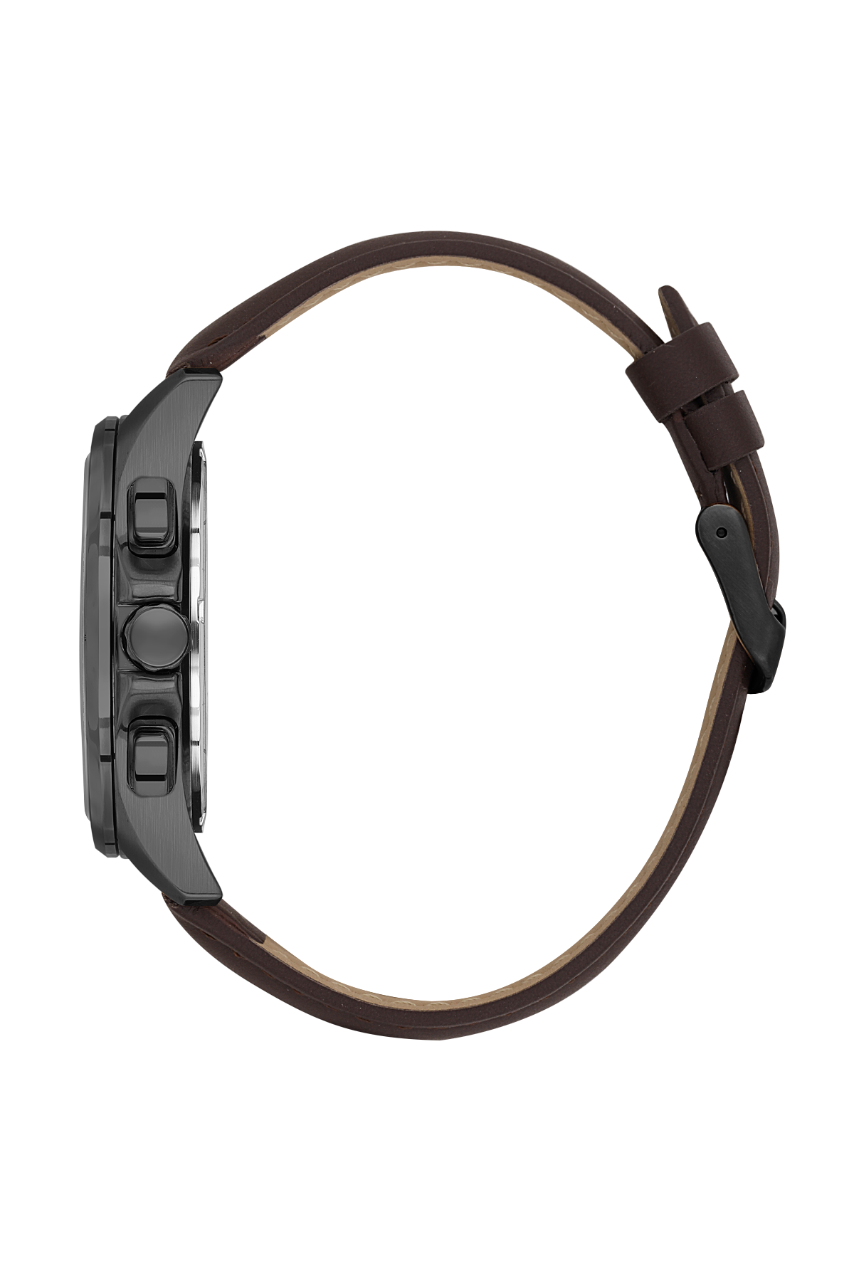 Watch with brown leather strap on a white background