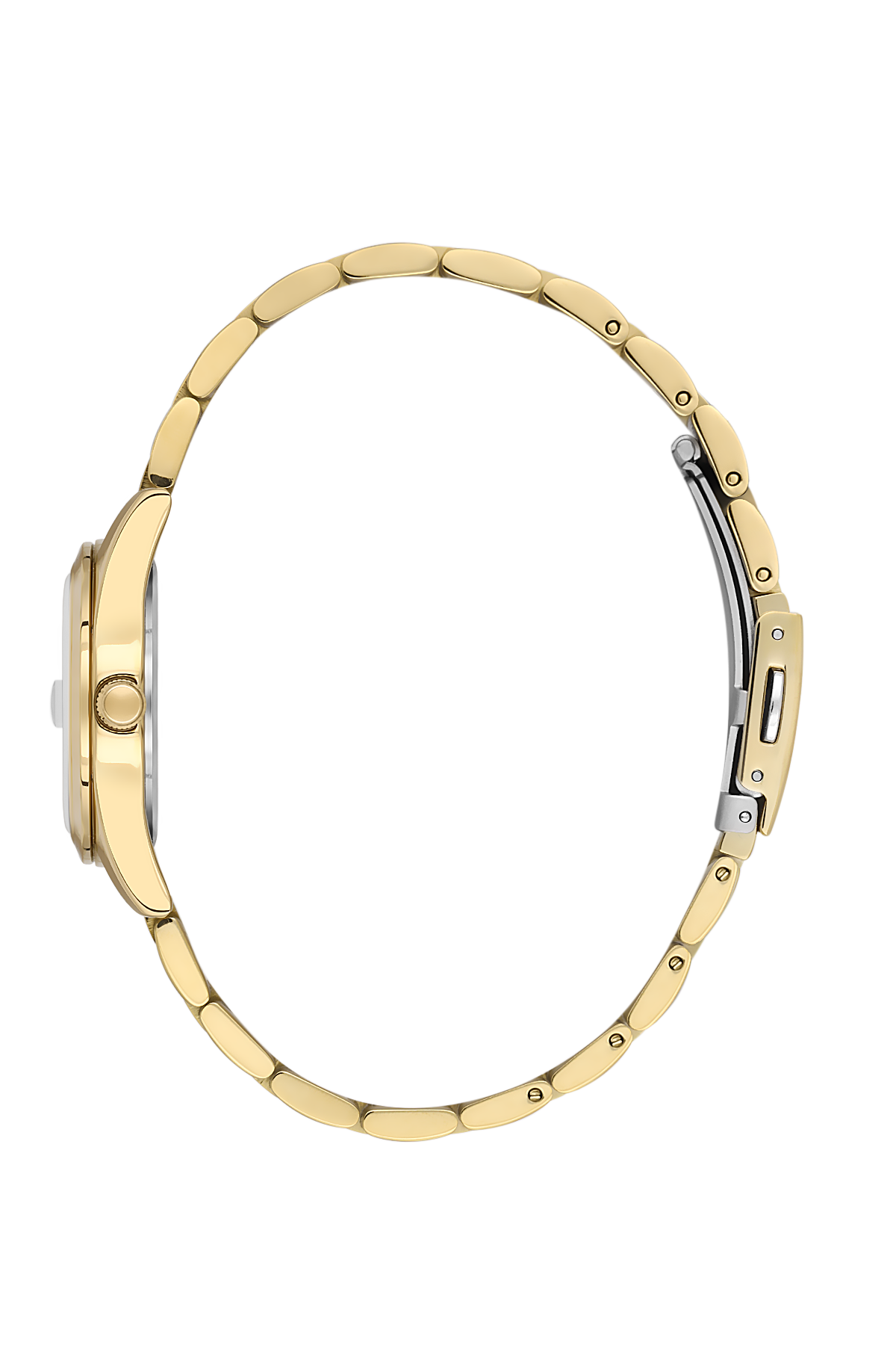 Gold watch case on a white background