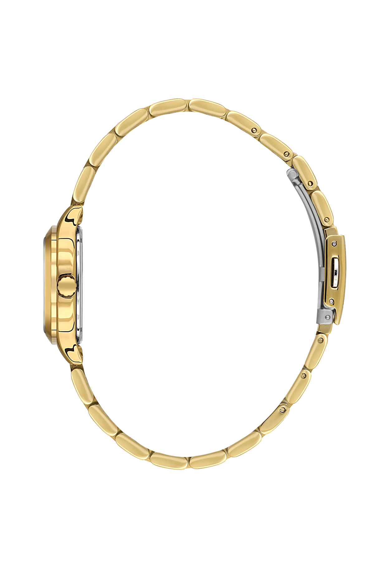 Gold watch strap on a white background