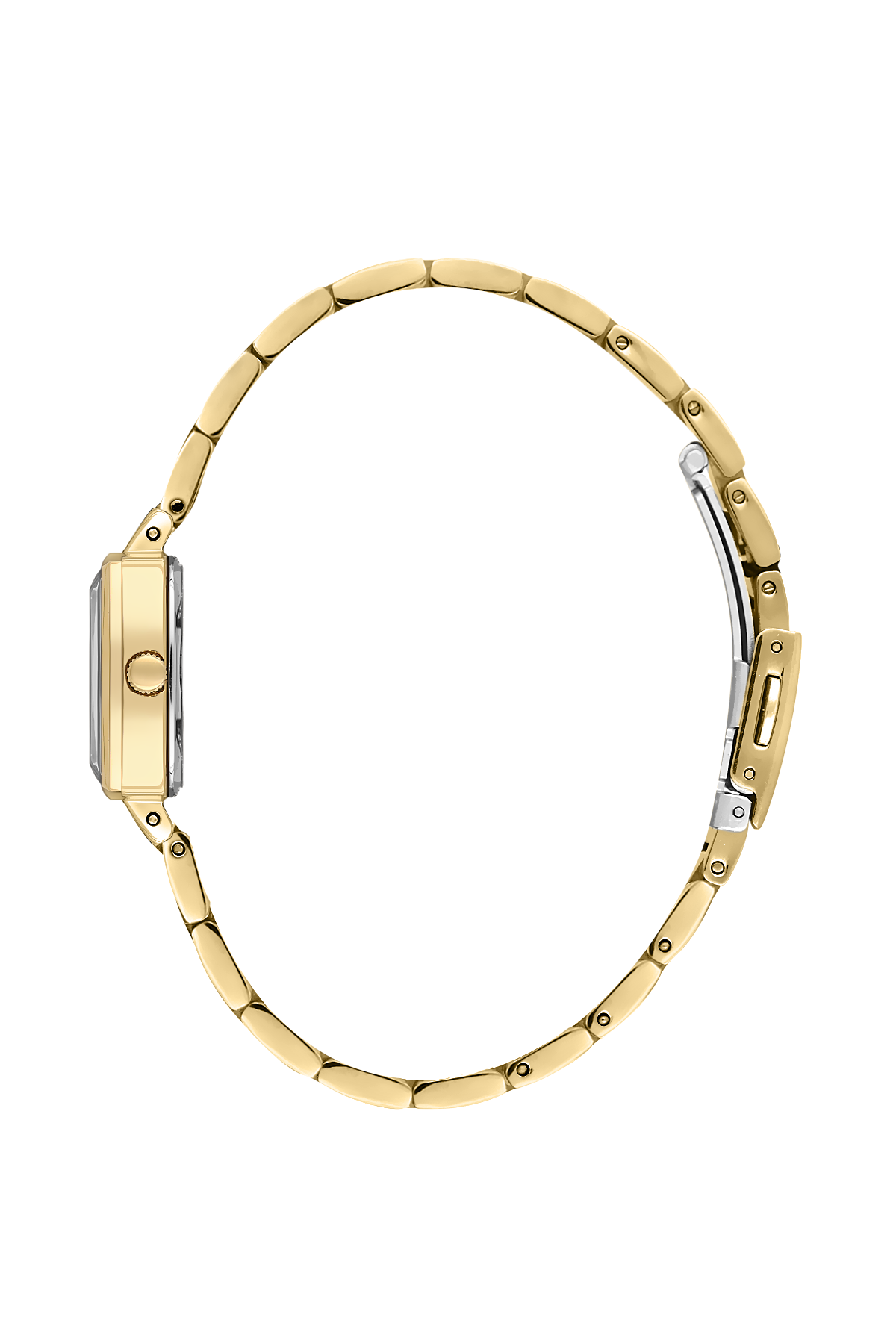 Gold watch with a white background