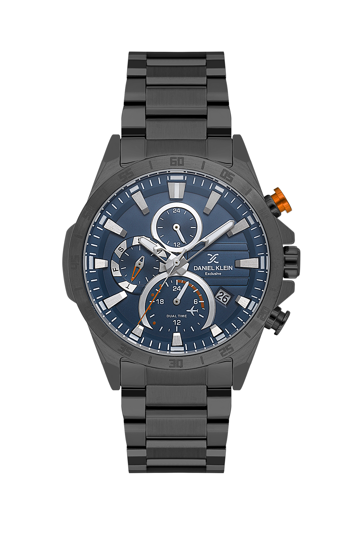 Black watch with blue face on a white background