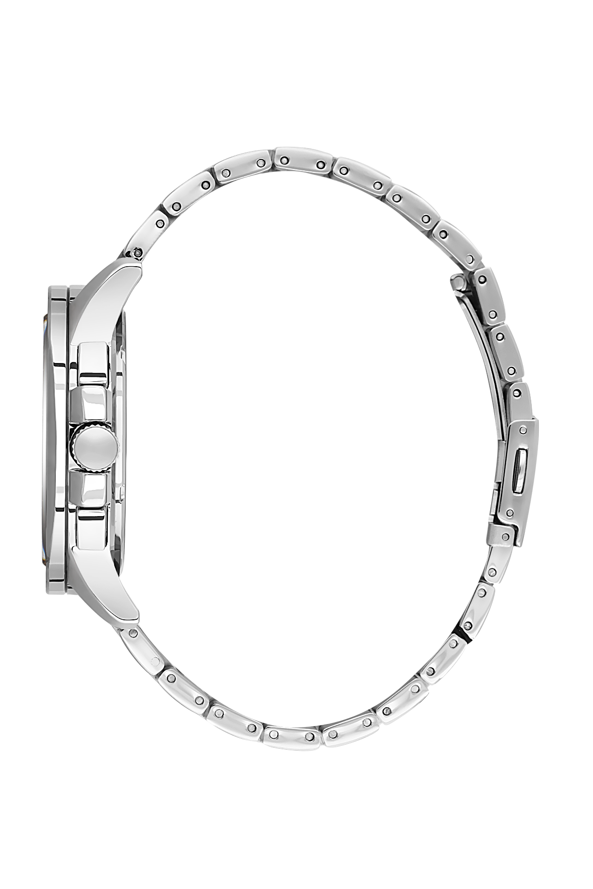Silver watch with detailed design on a white background