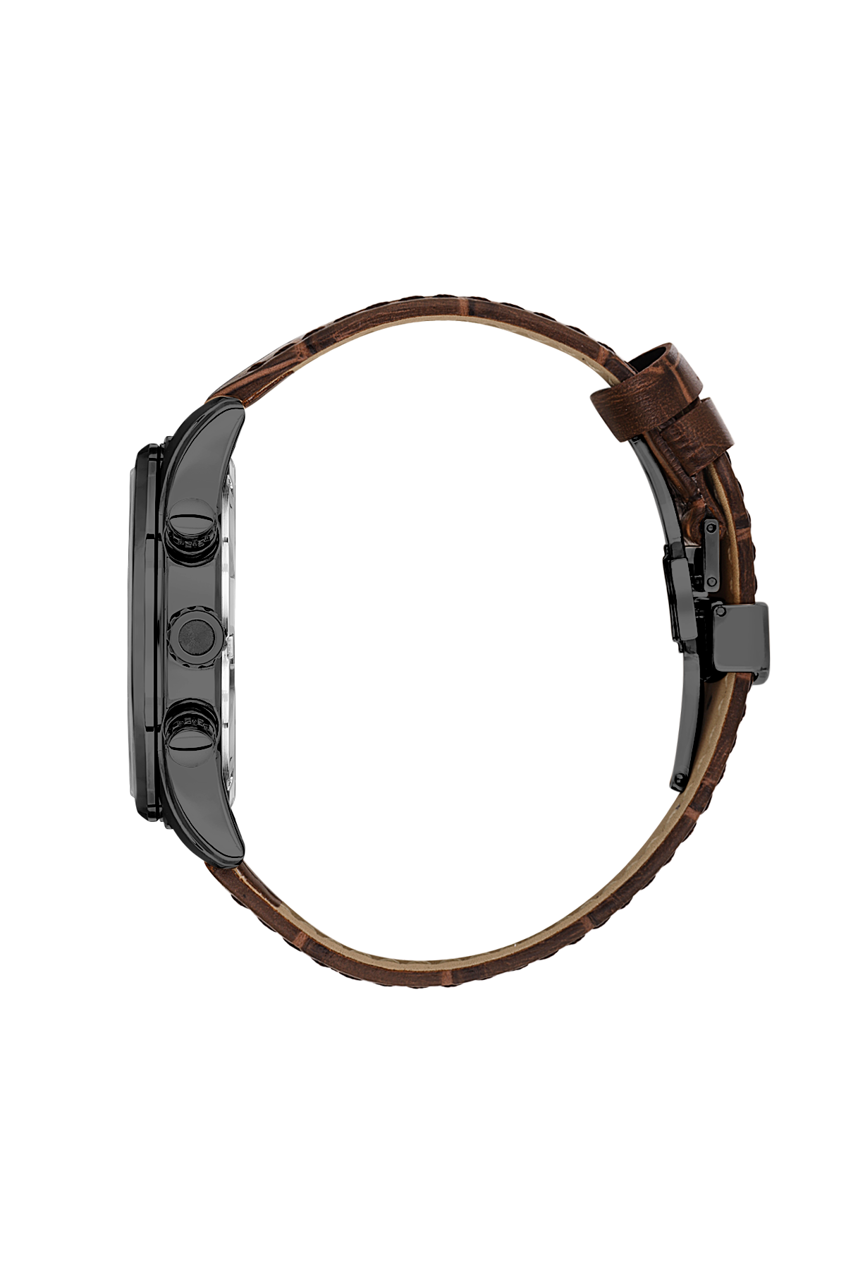 Watch with brown leather strap on a white background