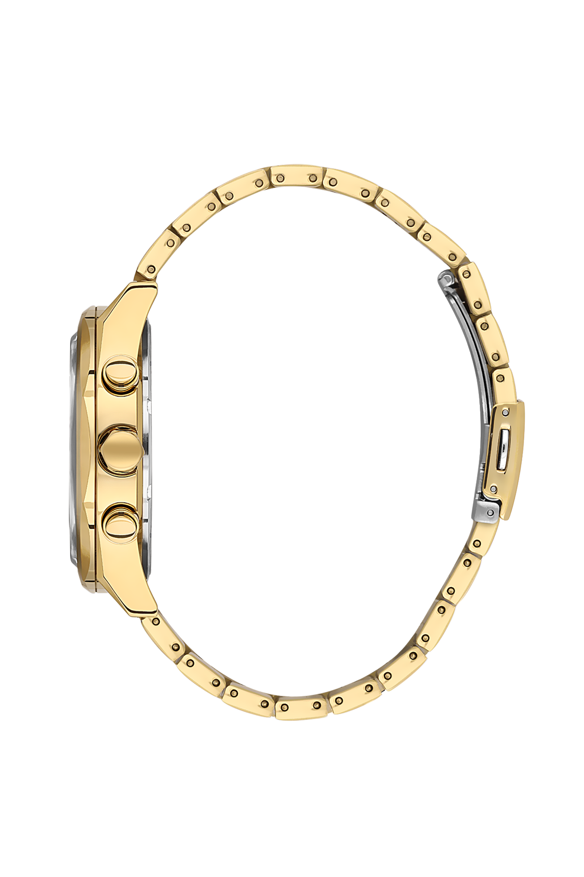 Gold watch with a white background