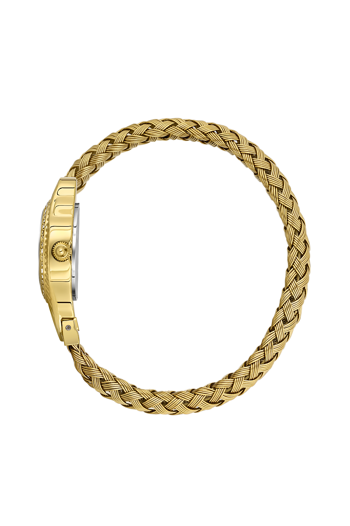 Gold braided watch on a white background