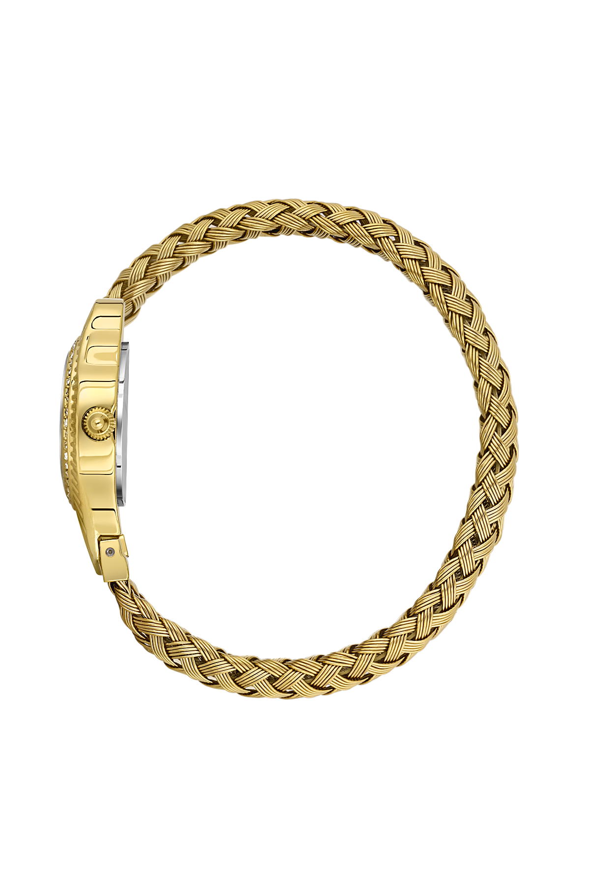 Gold braided bracelet on a white background