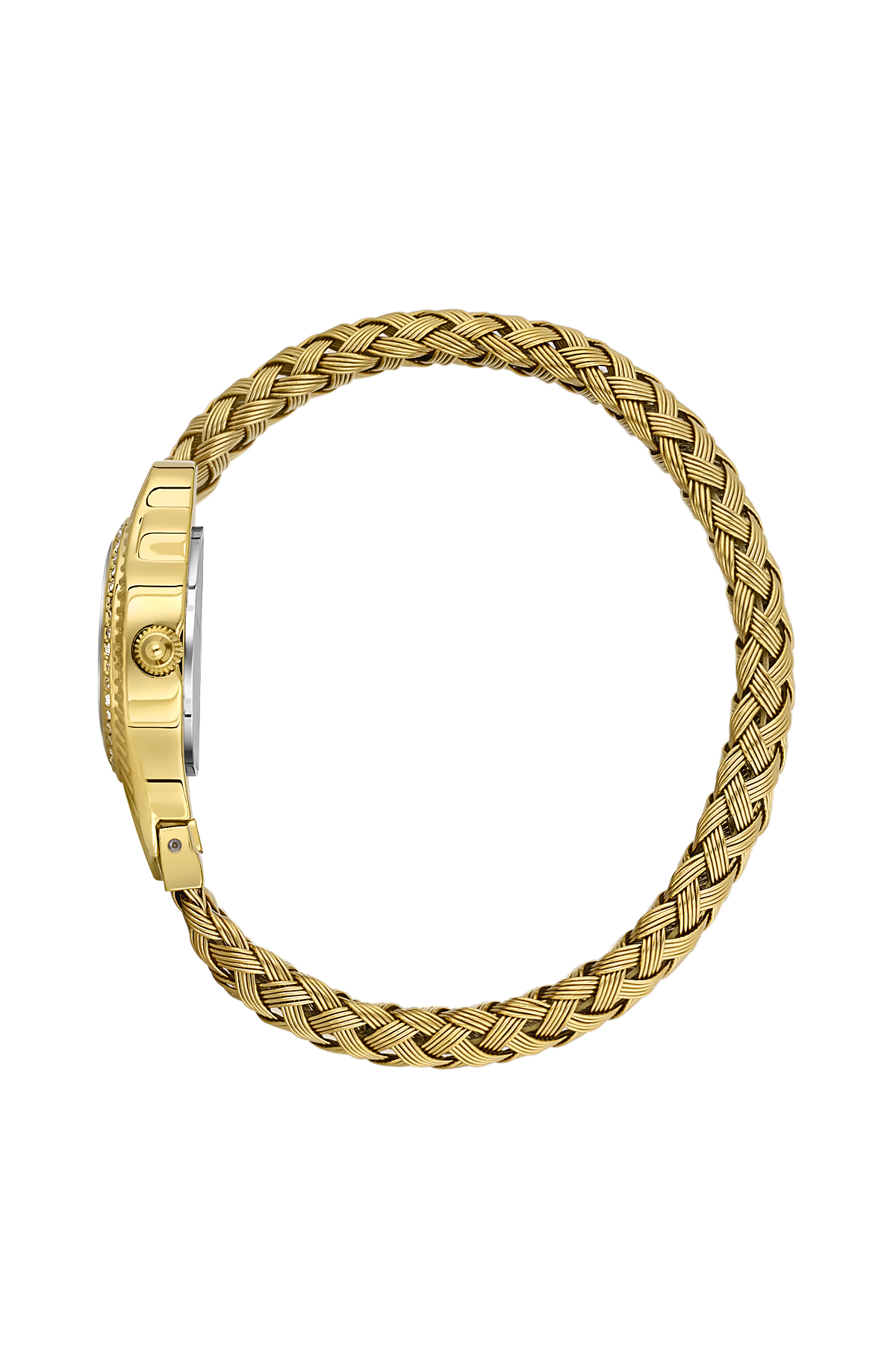 Gold braided watch on a white background