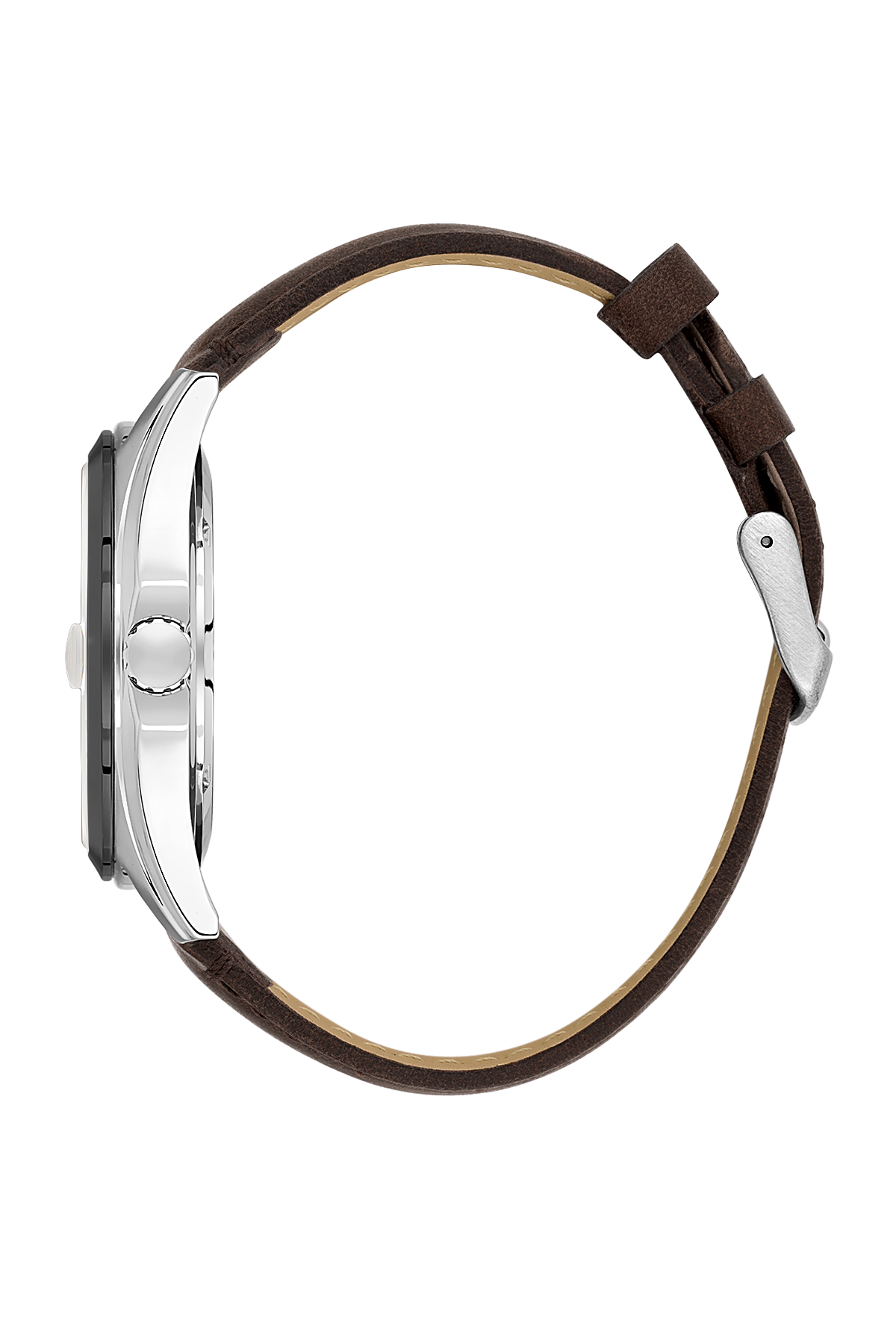 Watch with brown leather strap on a white background