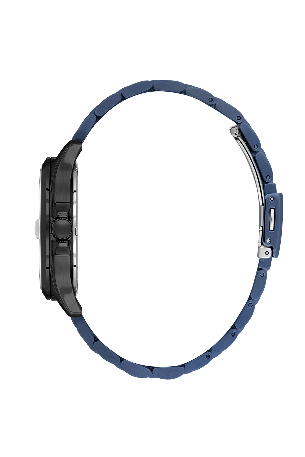 Wristwatch with blue band on a white background