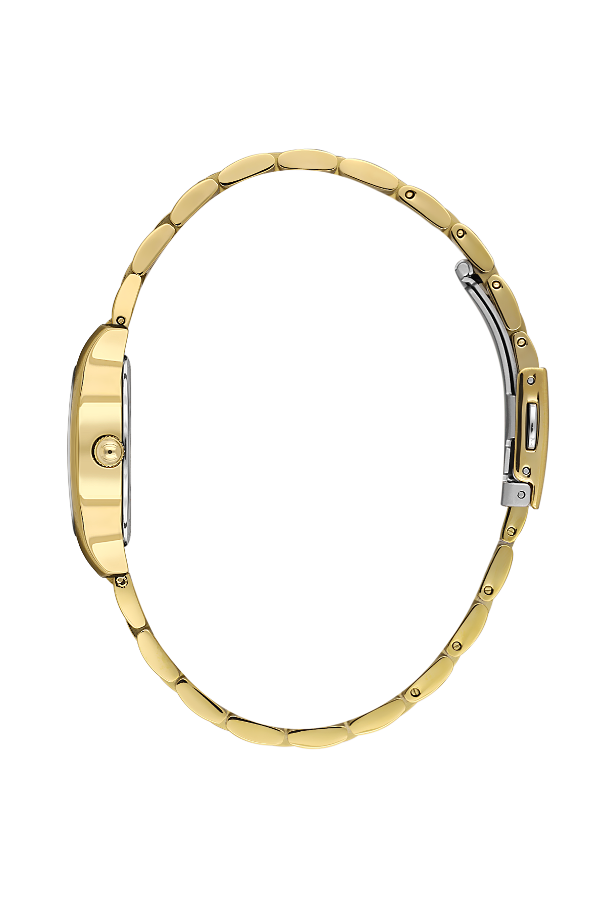 Gold watch with a white background