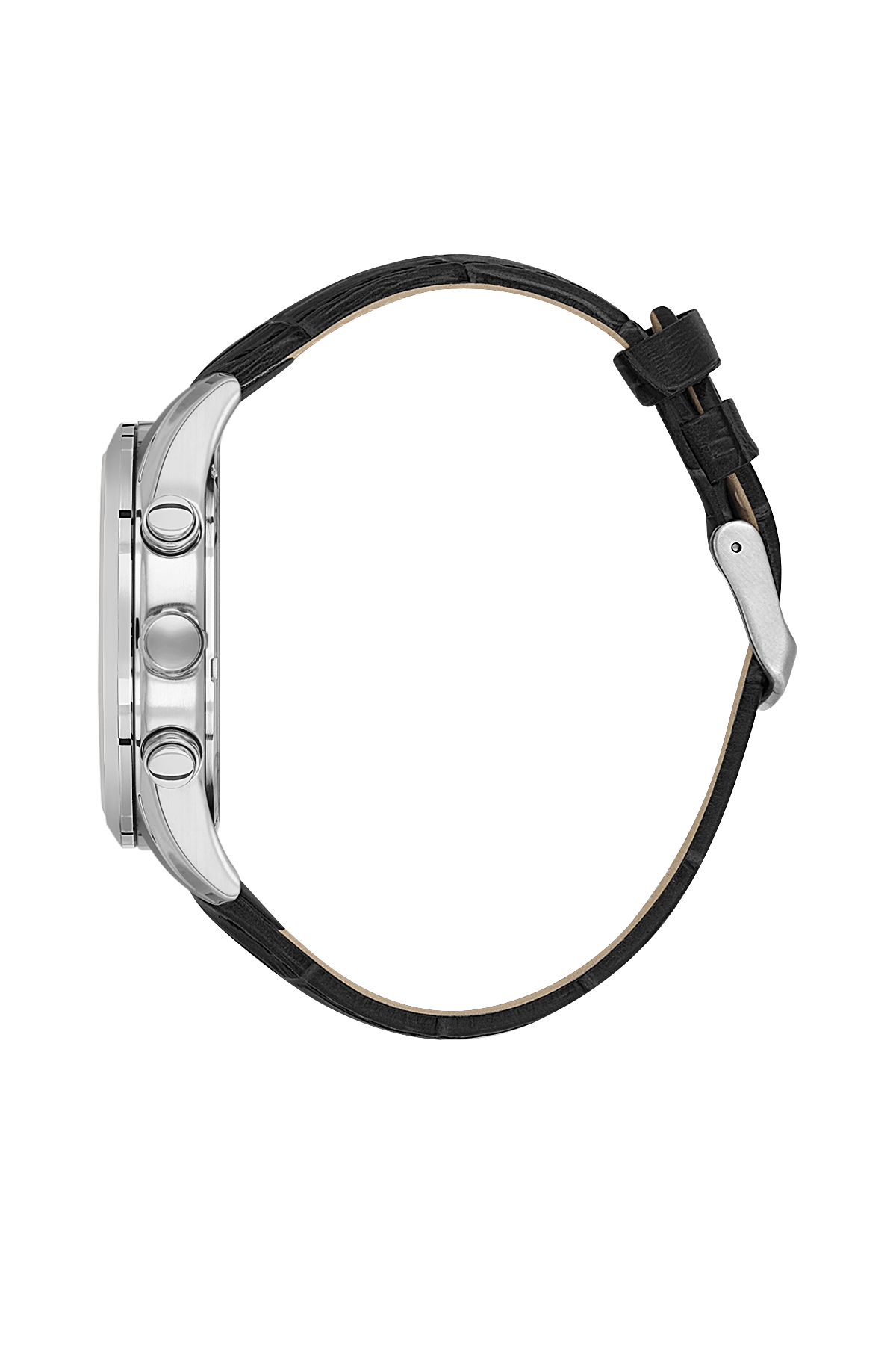 Black watch with a clear face on a white background