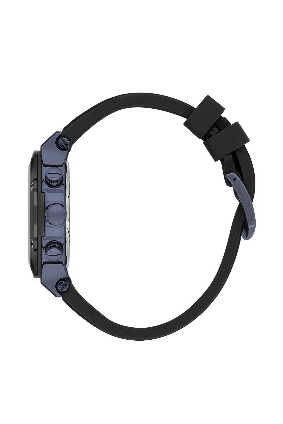 Black watch with a strap on a white background