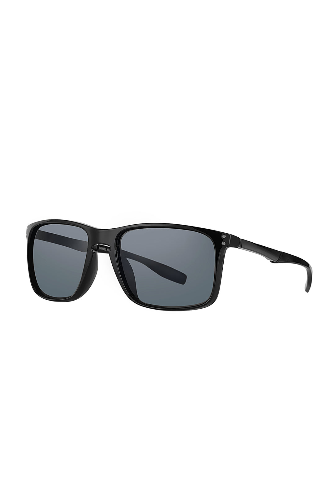 Black sunglasses with dark lenses on a white background