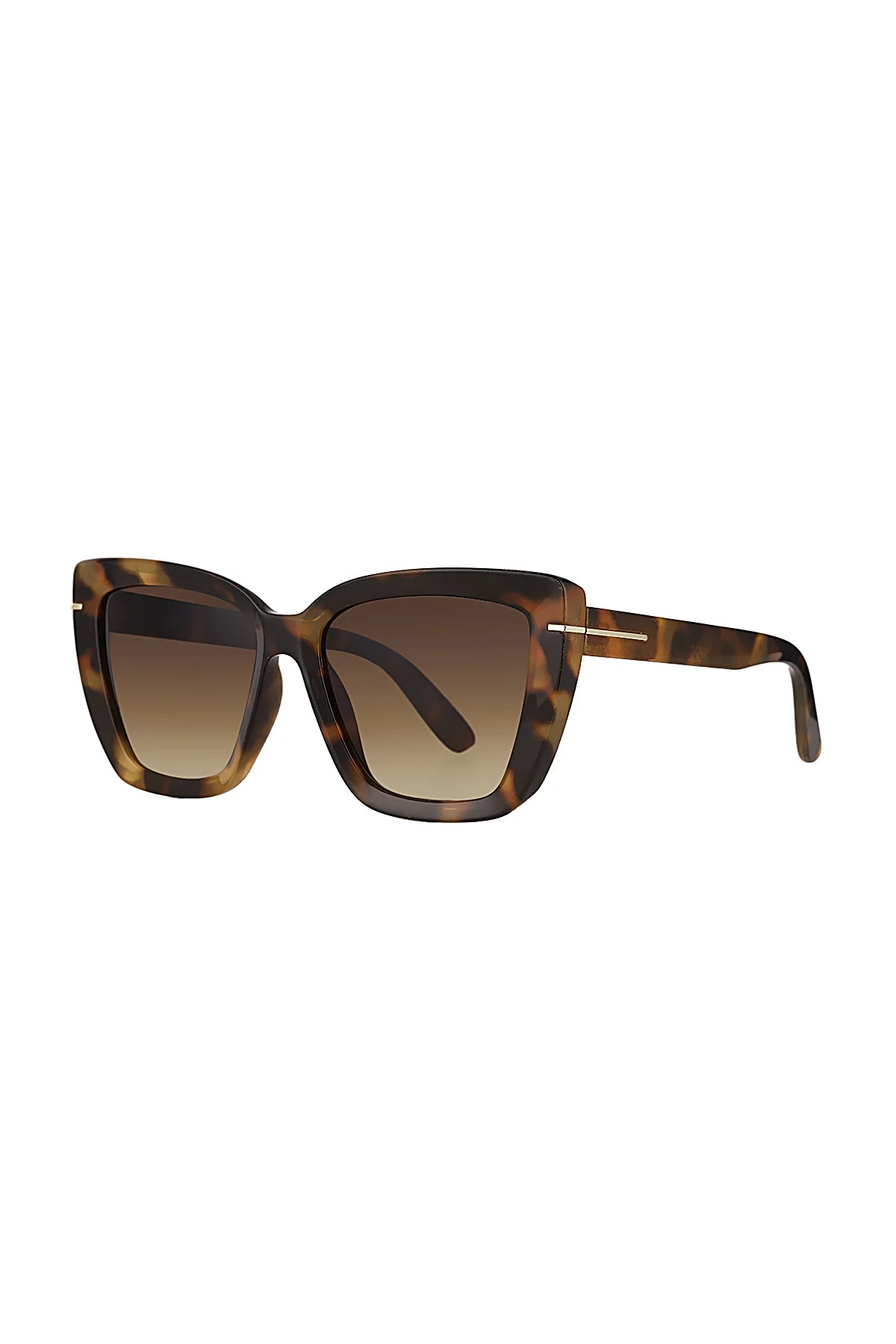 Sunglasses with tortoiseshell frame and gradient lenses on a white background