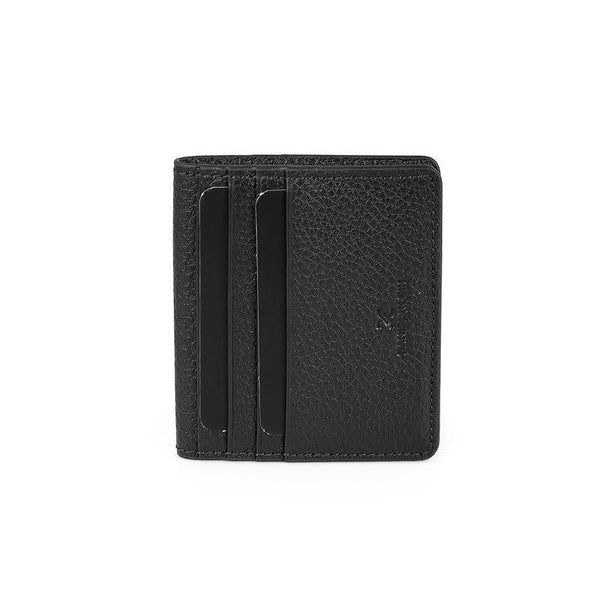 Black leather wallet with card slots on a white background