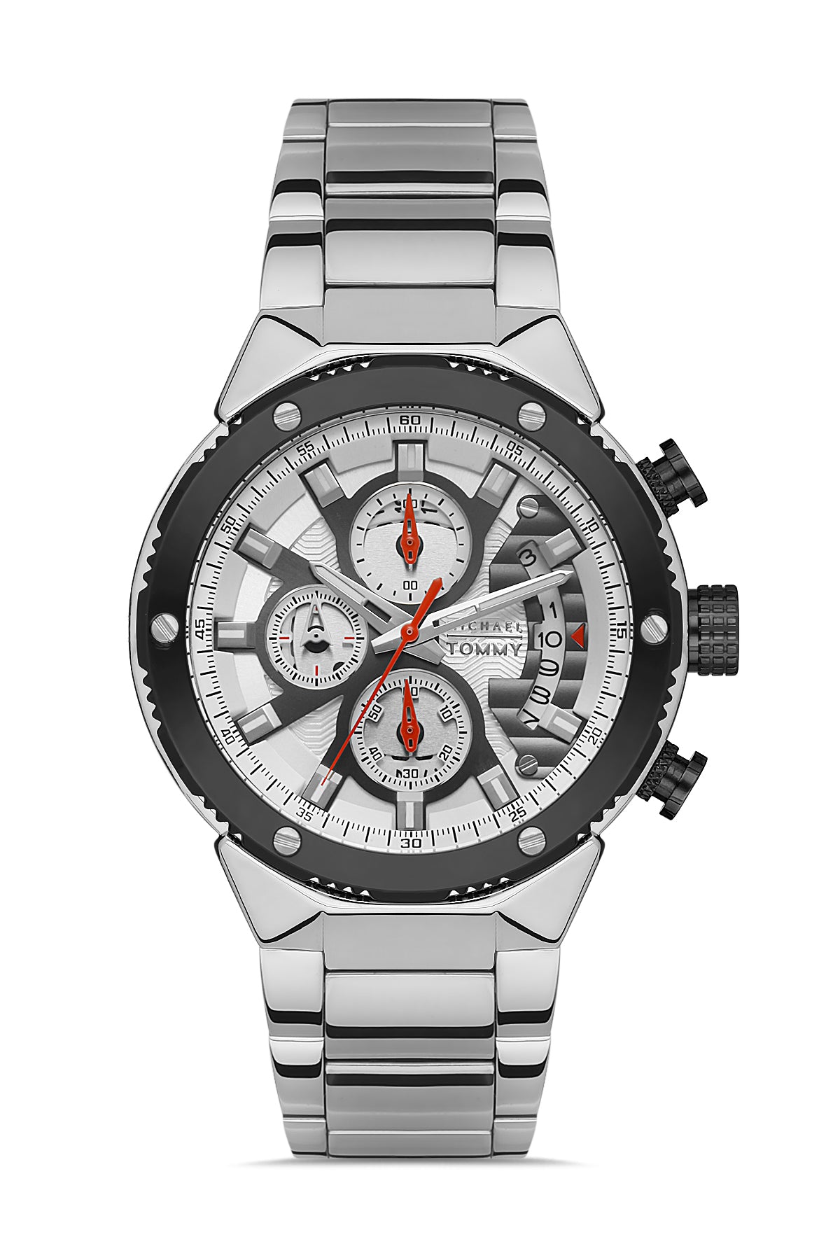 "Michael Tommy Men's Watch MT 20245G | White Dial, Black Case - Takreem.jo