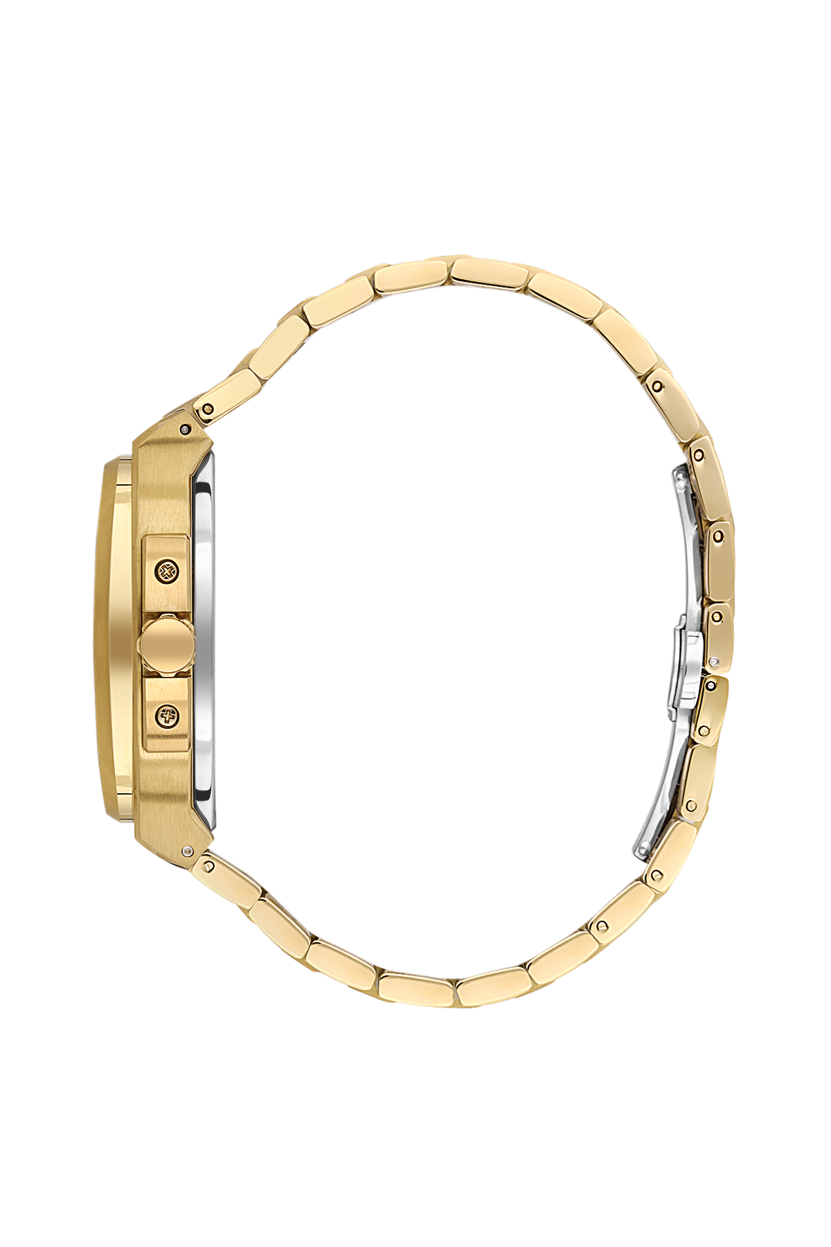 Gold watch case on a white background