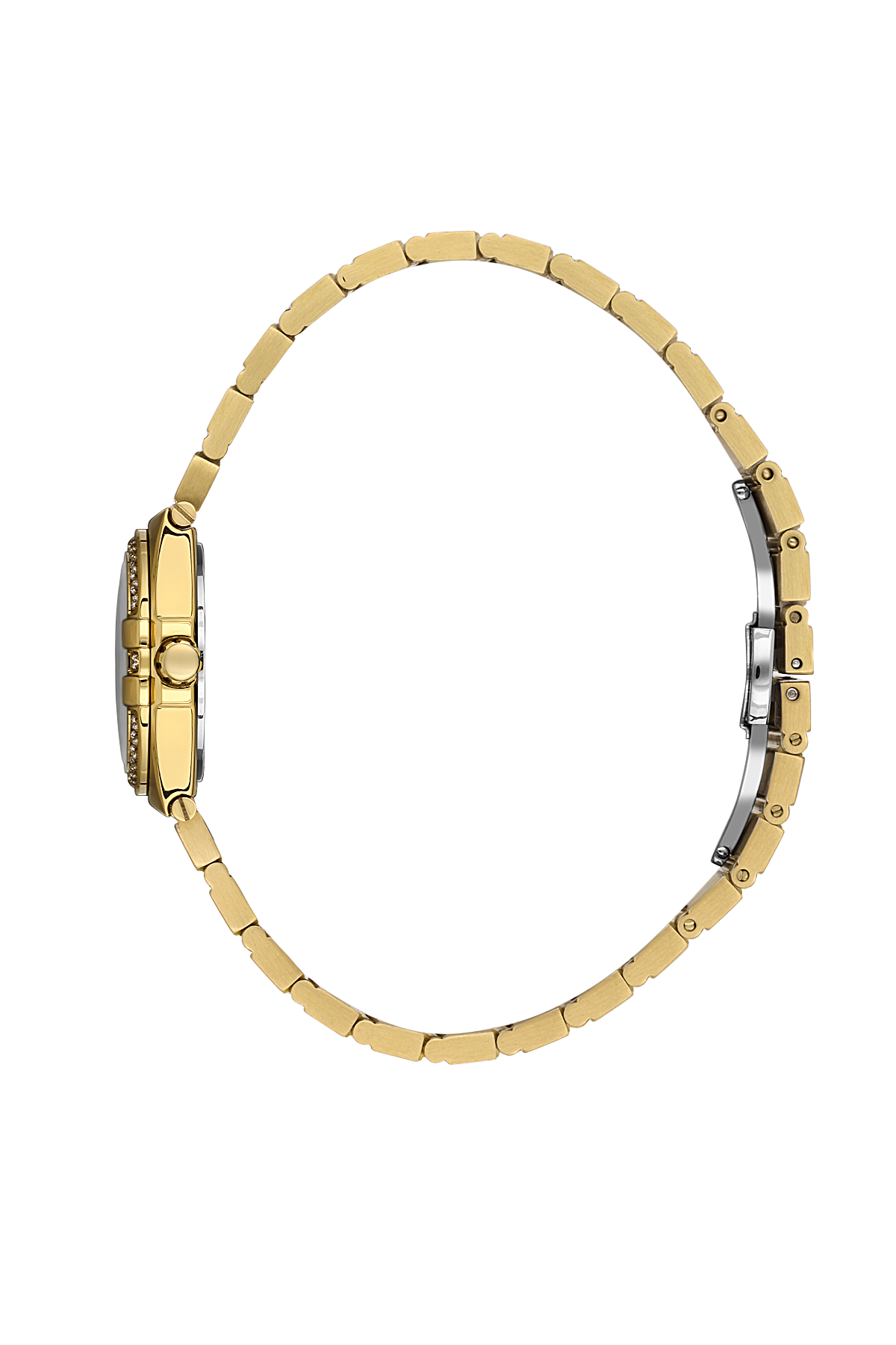 Gold watch strap on a white background