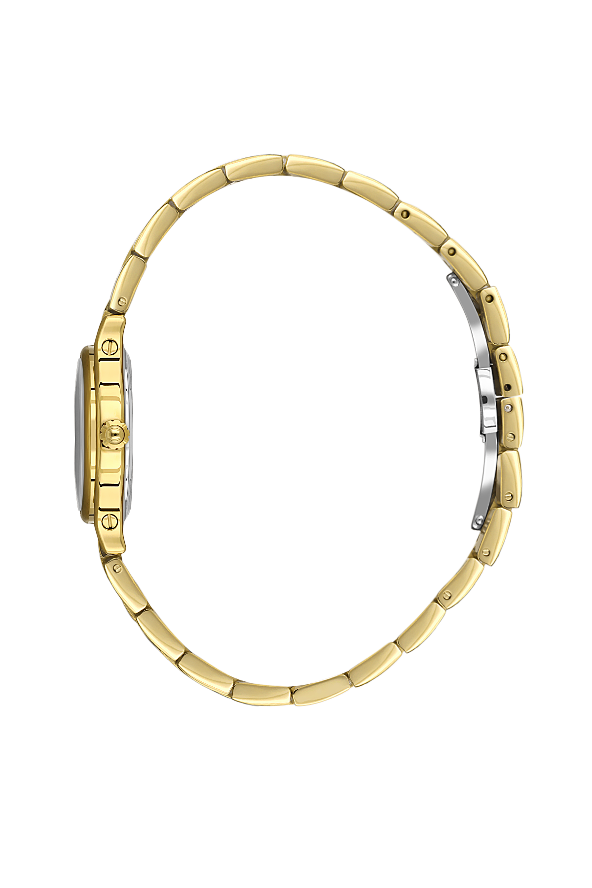 Gold watch strap on a white background