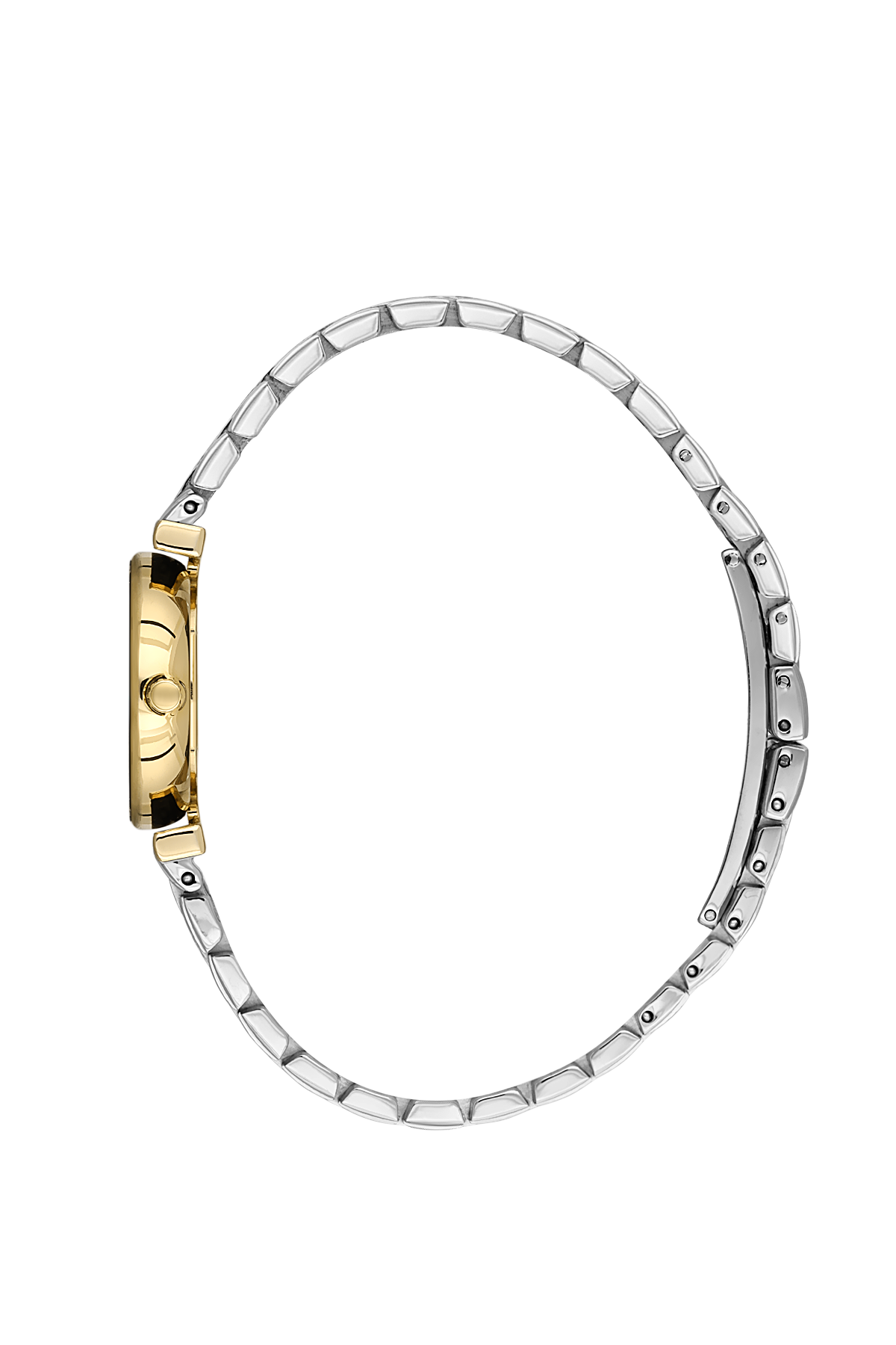 Gold and silver watch on a white background
