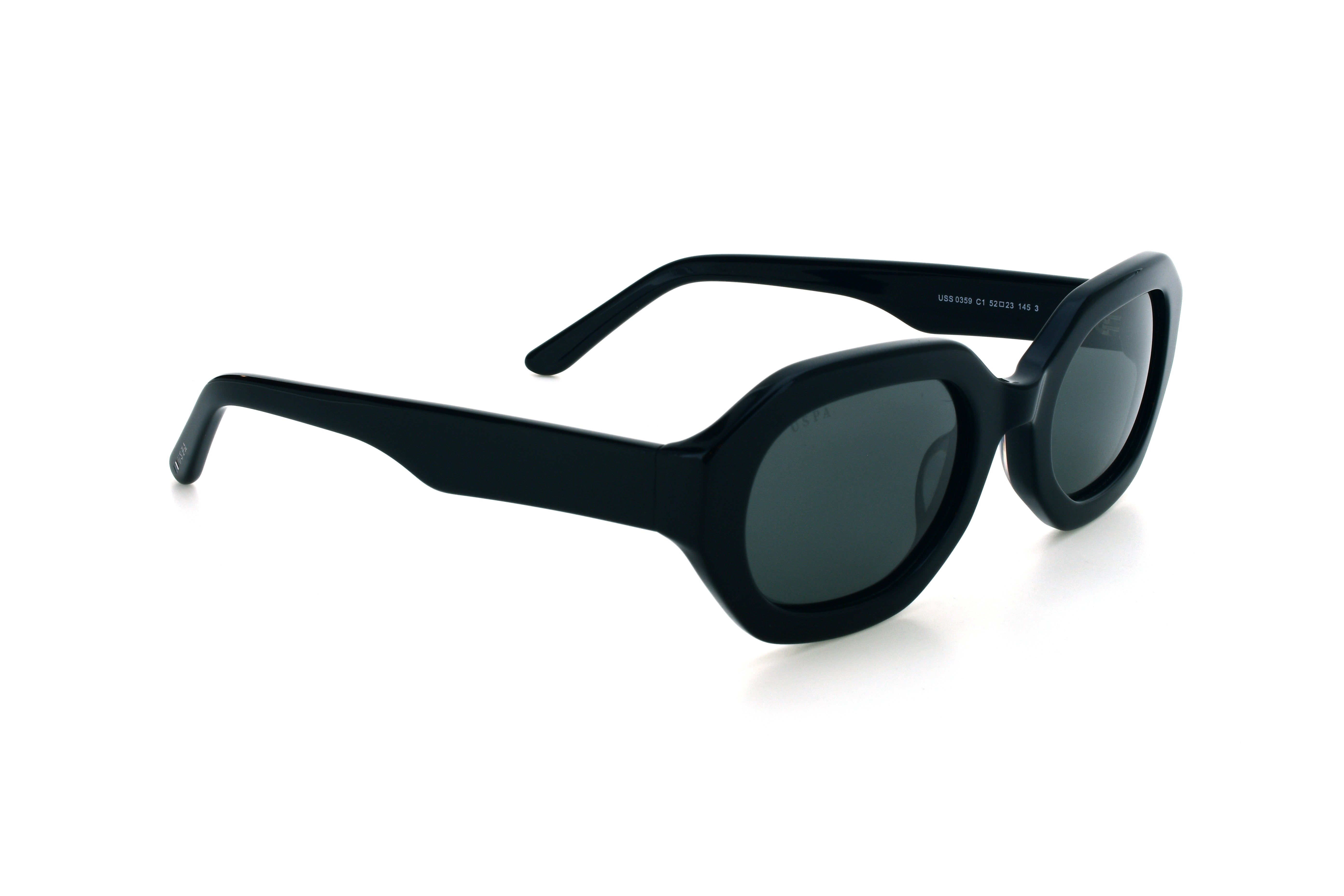 Black sunglasses with dark lenses on a white background