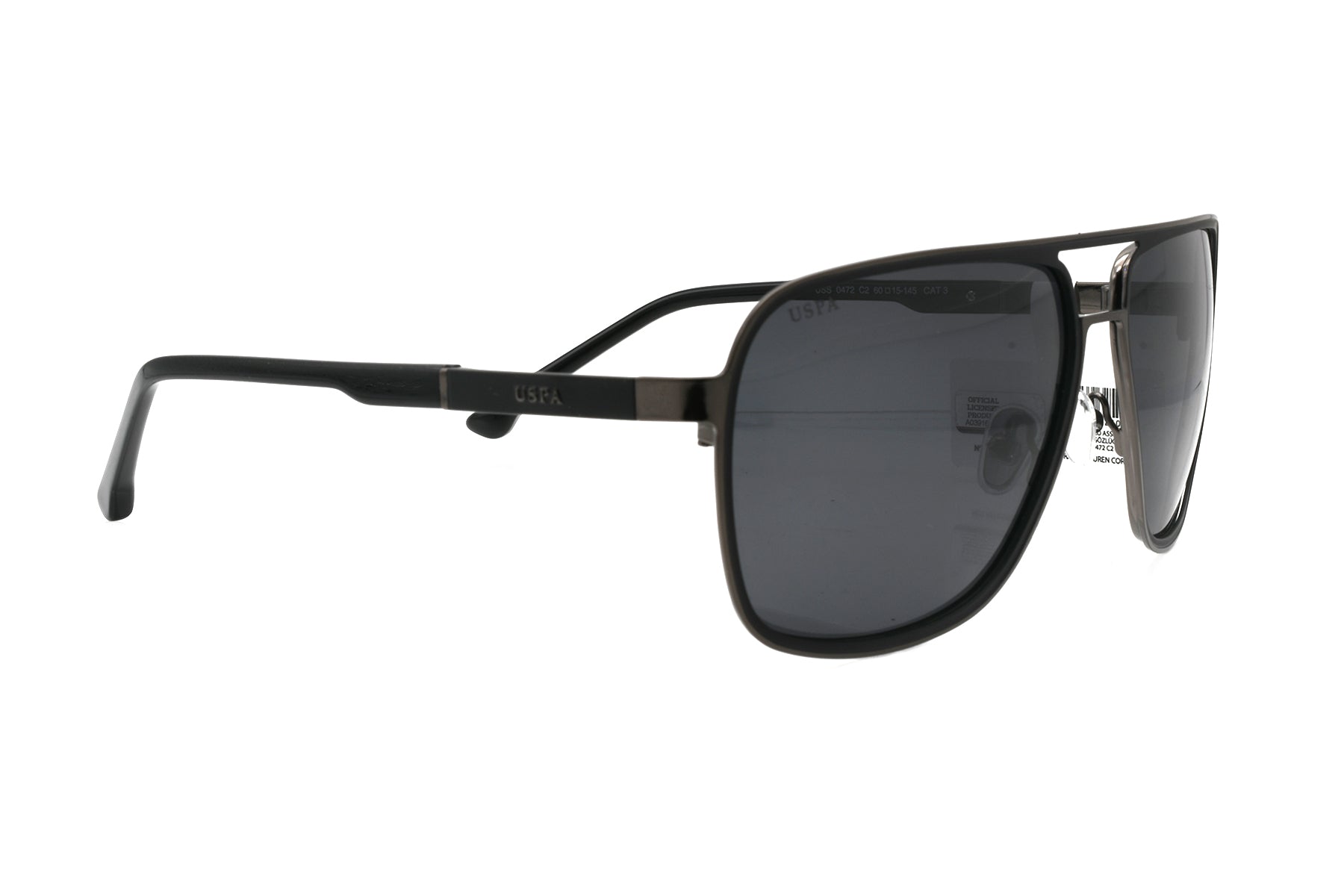 Black sunglasses with dark lenses on a white background
