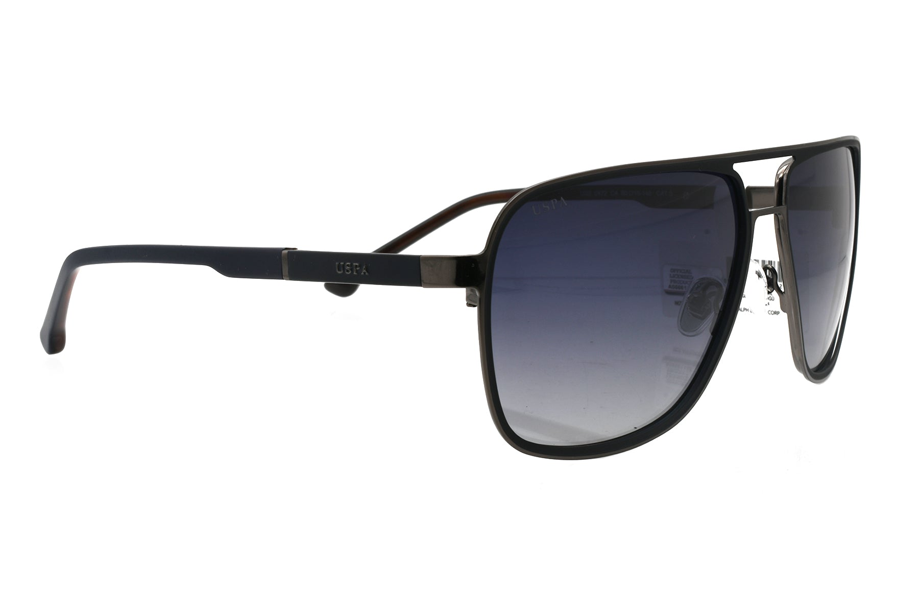 Black sunglasses with a gradient lens on a white background
