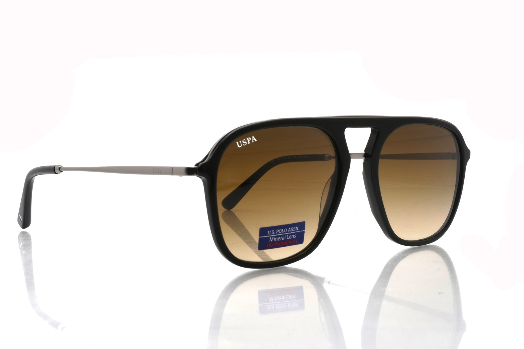 Sunglasses with brown gradient lenses on a white background