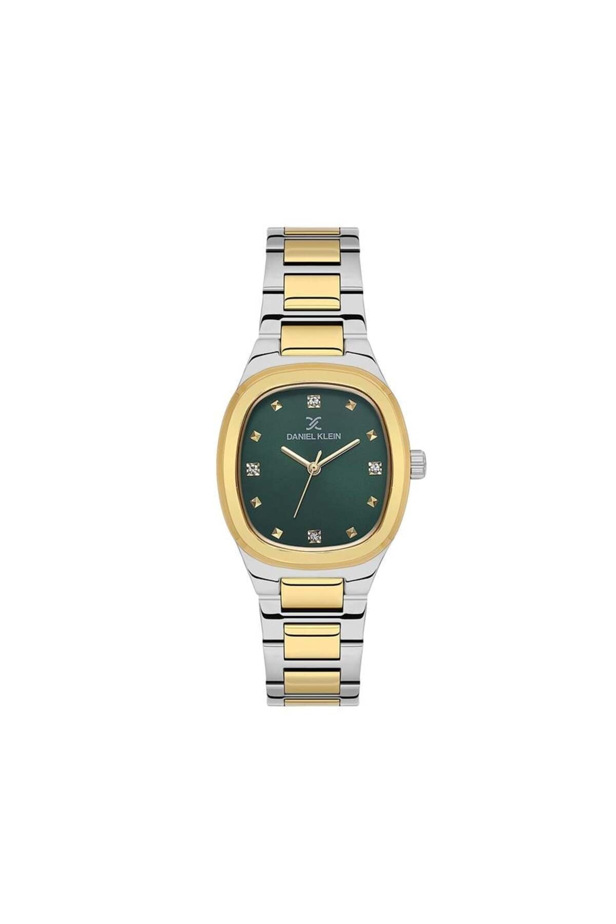 Two-tone watch with a green face on a white background