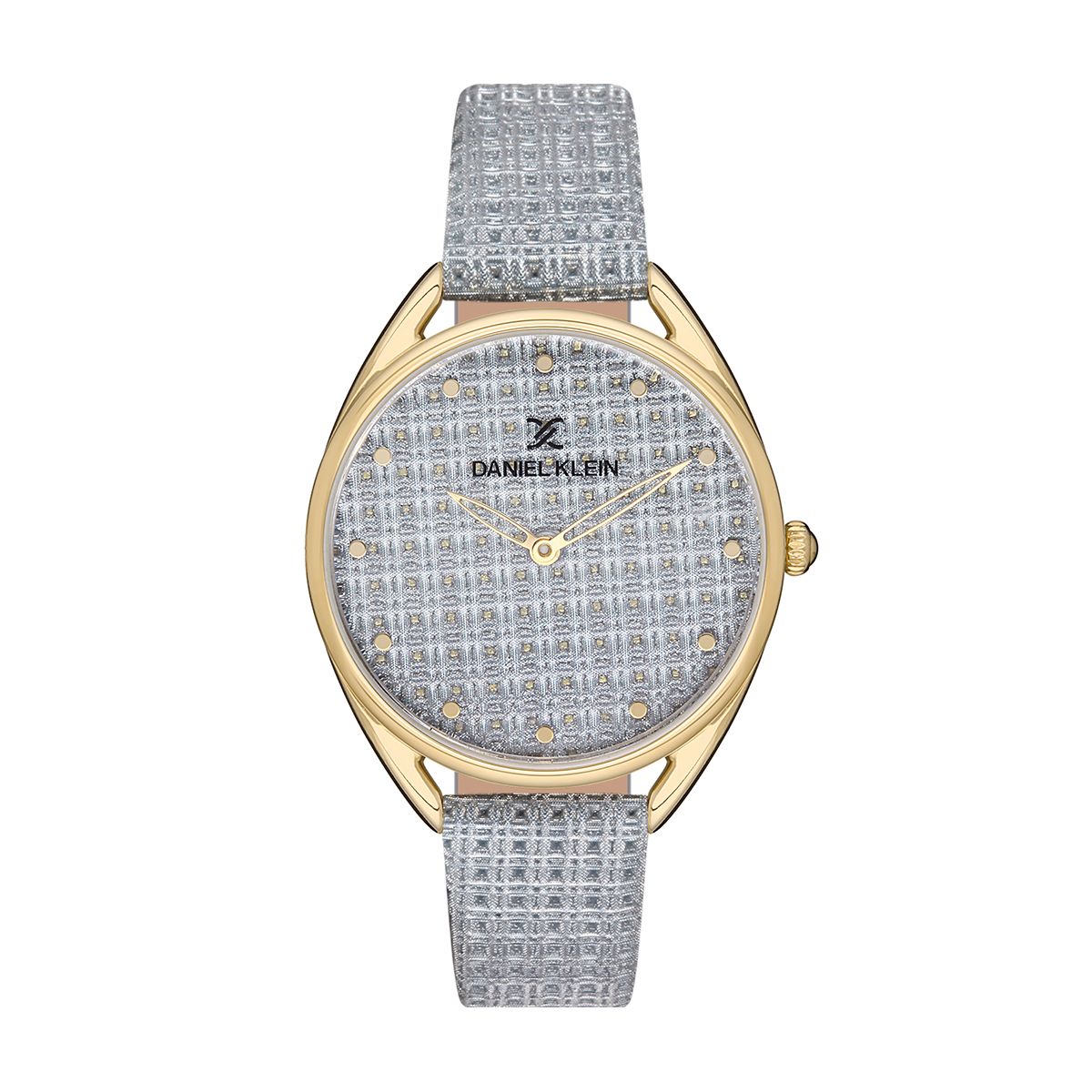 Silver watch with gold accents on a white background