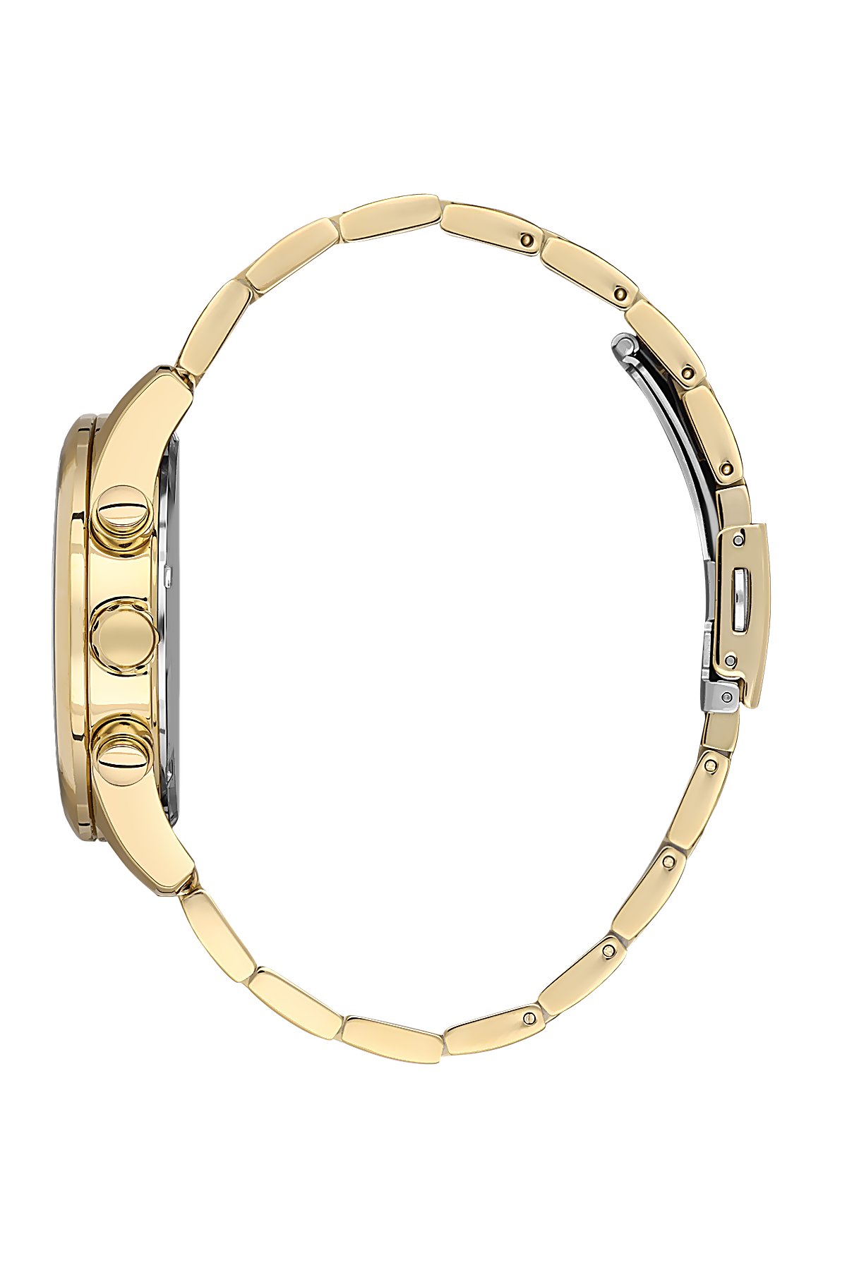 Gold watch strap on a white background