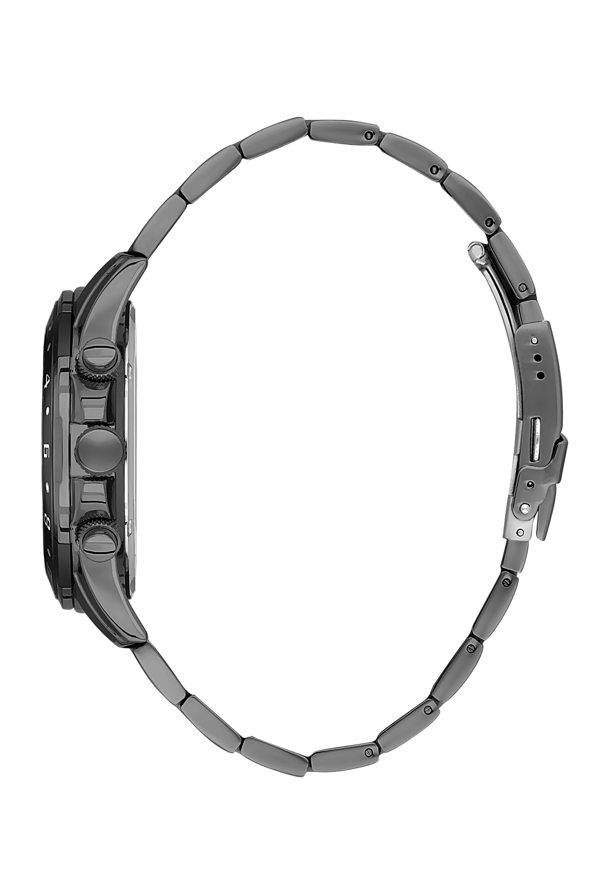 Close-up of a watch band on a white background