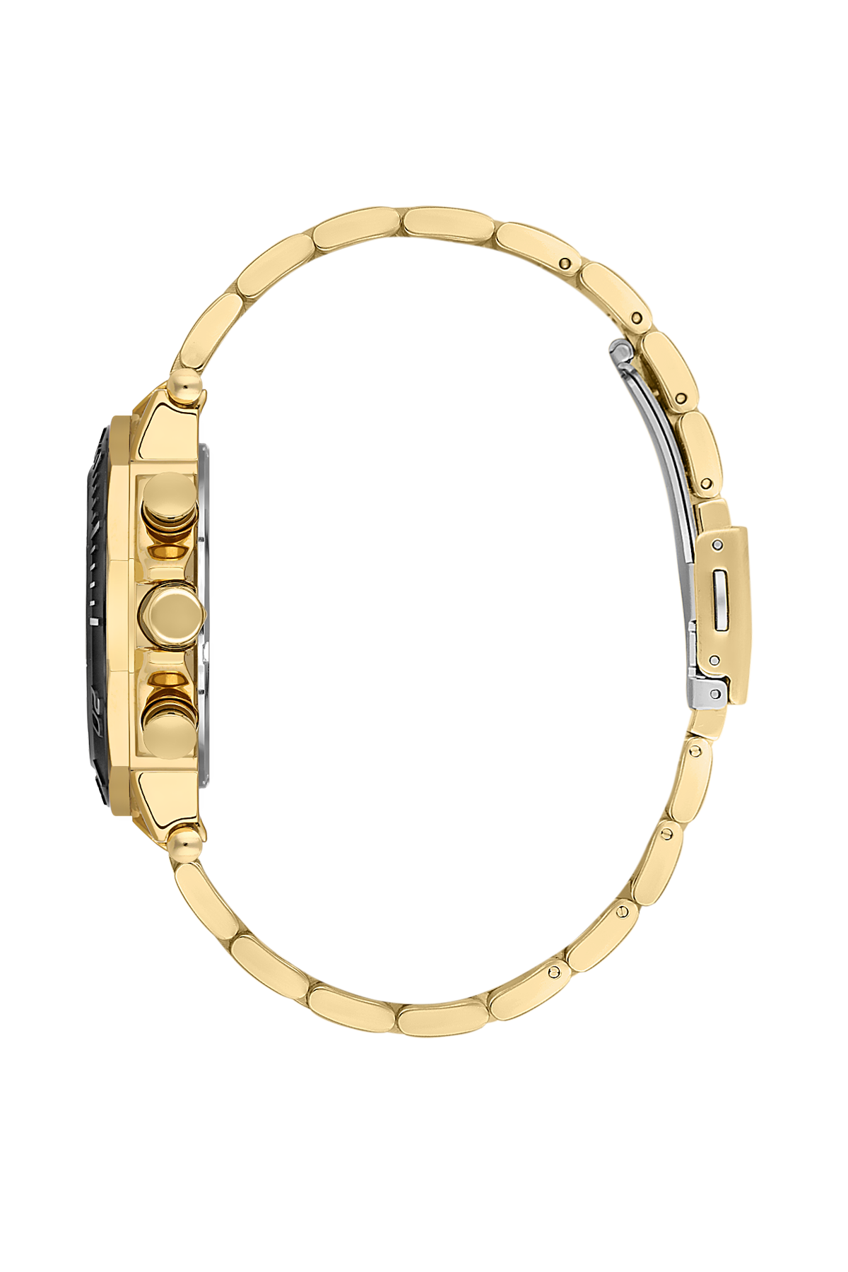 Gold watch strap on a white background