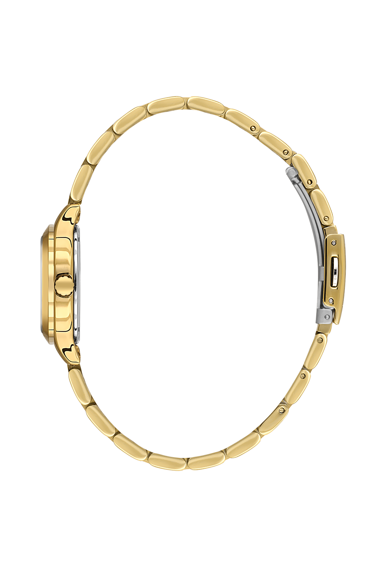 Gold watch strap on a white background