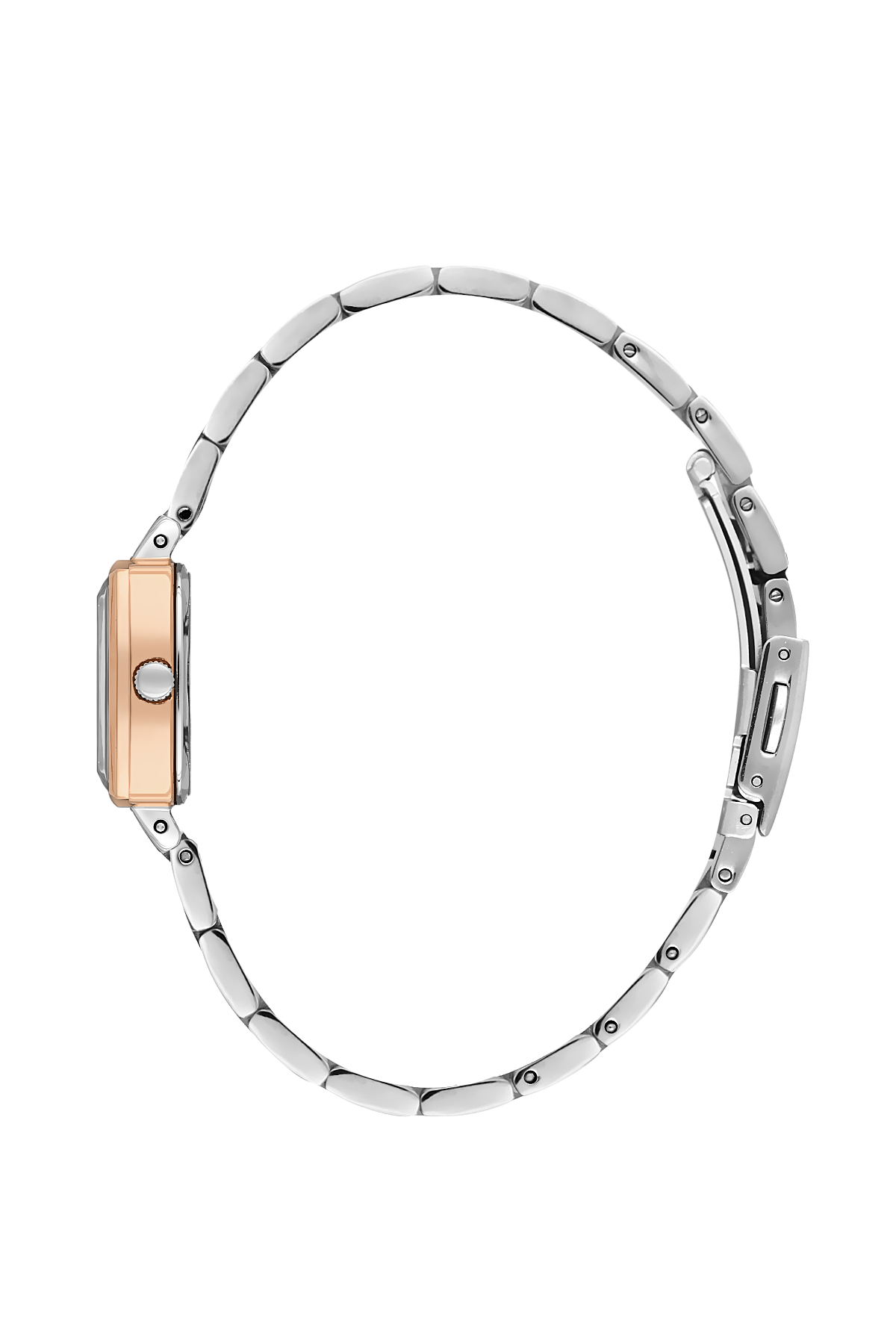 Silver and rose gold watch on a white background