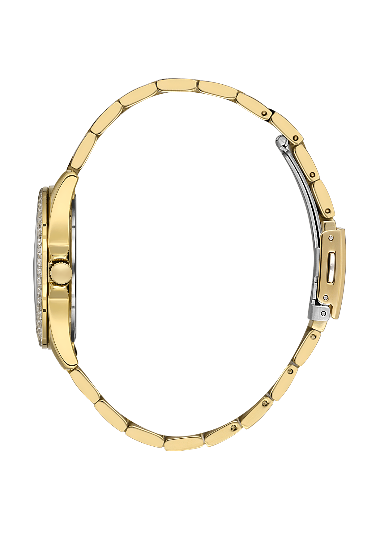 Gold watch case on a white background