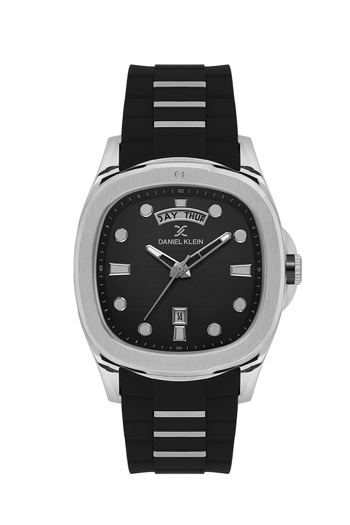 Black watch with silver accents on a white background