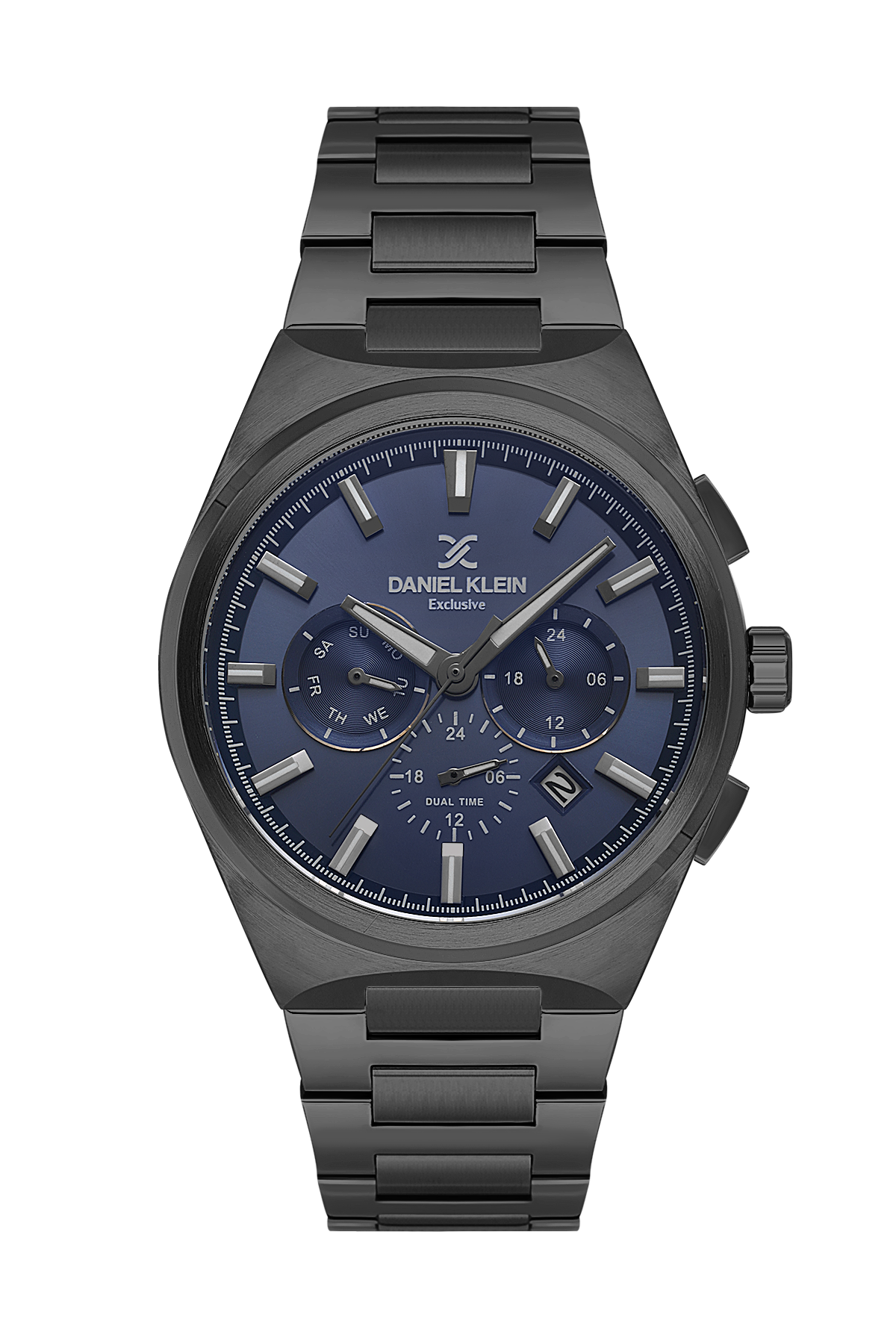 Black watch with blue dial on a white background