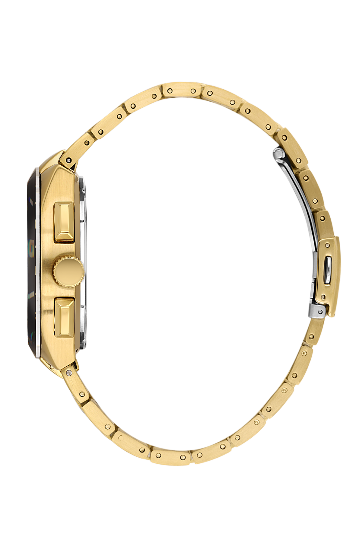 Gold watch strap on a white background