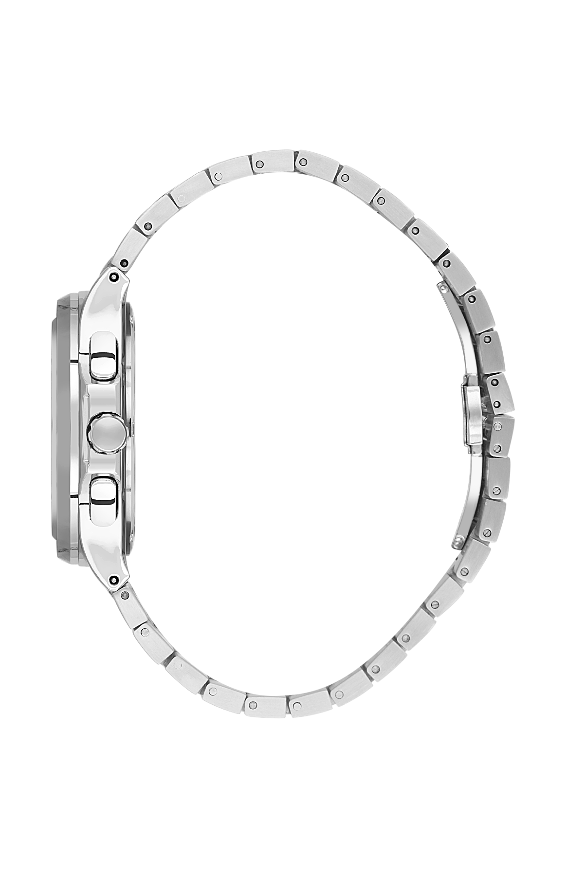 Silver watch with detailed design on a white background