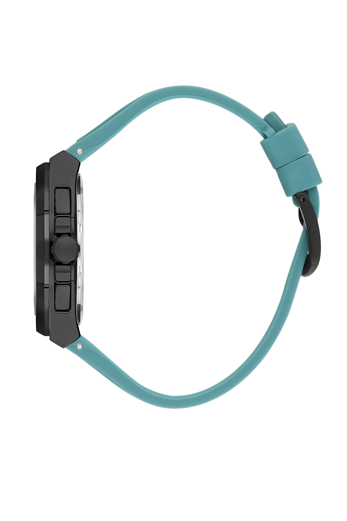 Teal watch strap on a white background