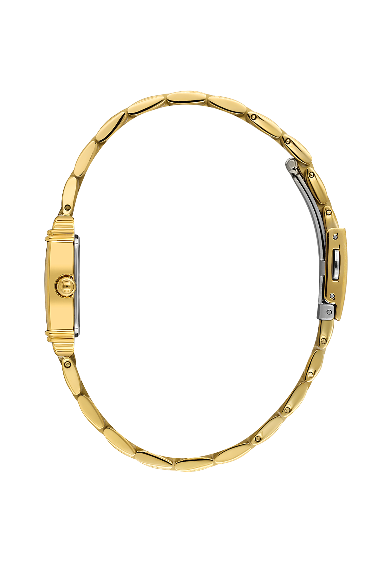 Gold watch strap on a white background