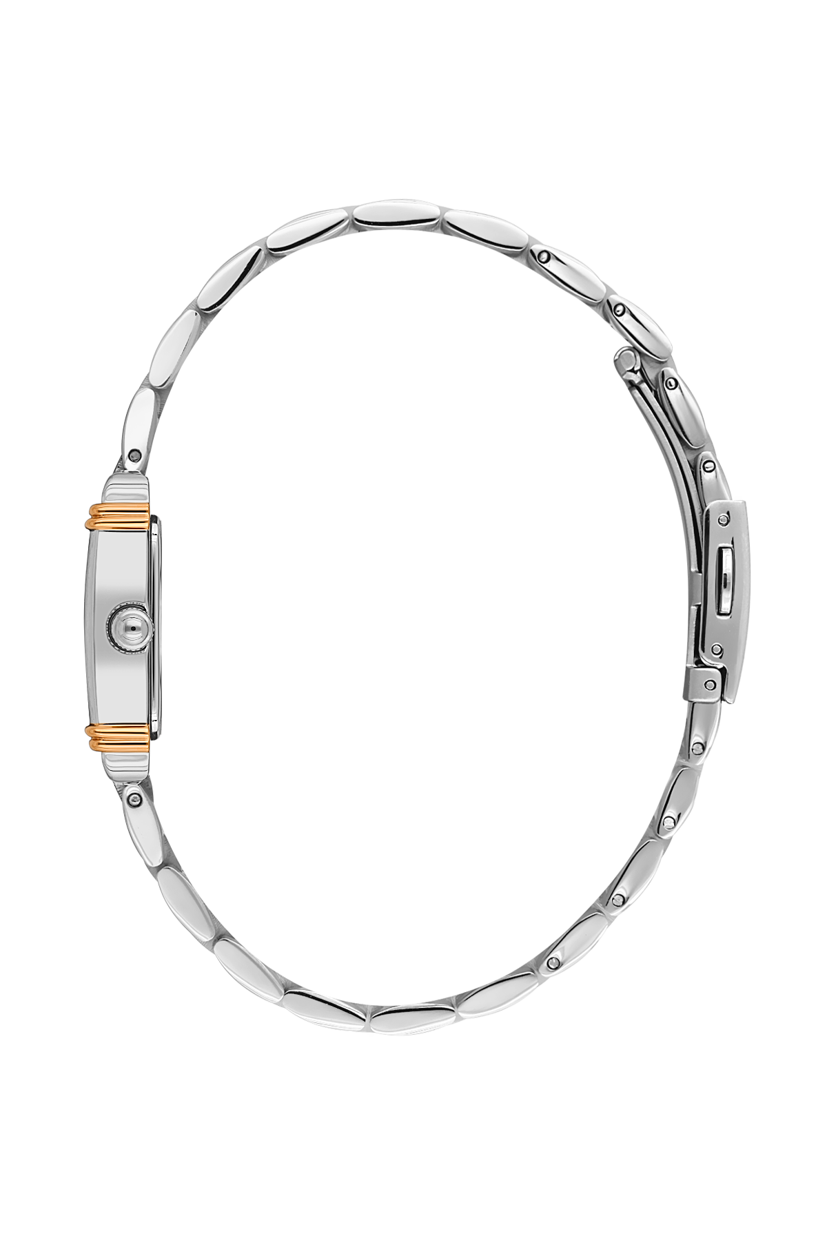 Silver bracelet with gold accents on a white background