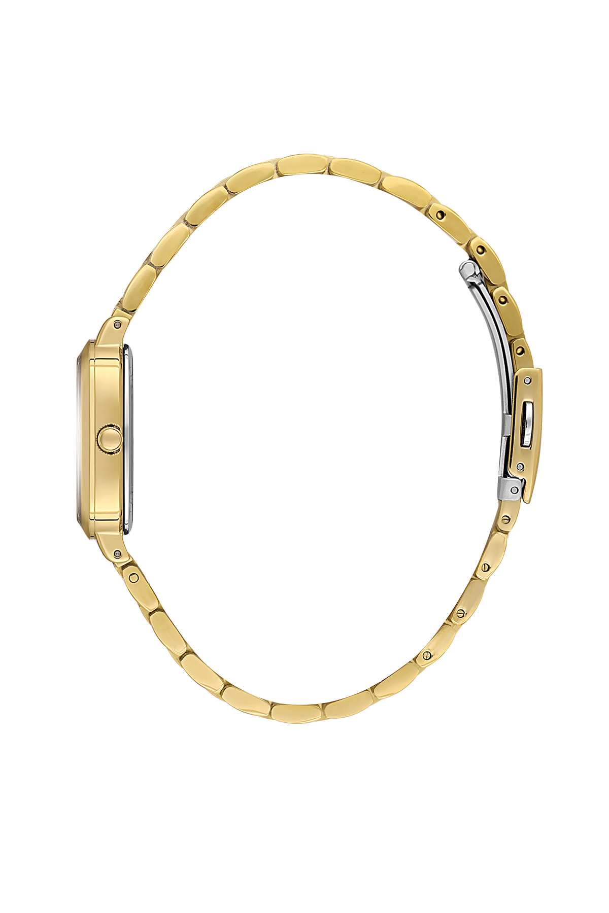 Gold watch strap on a white background