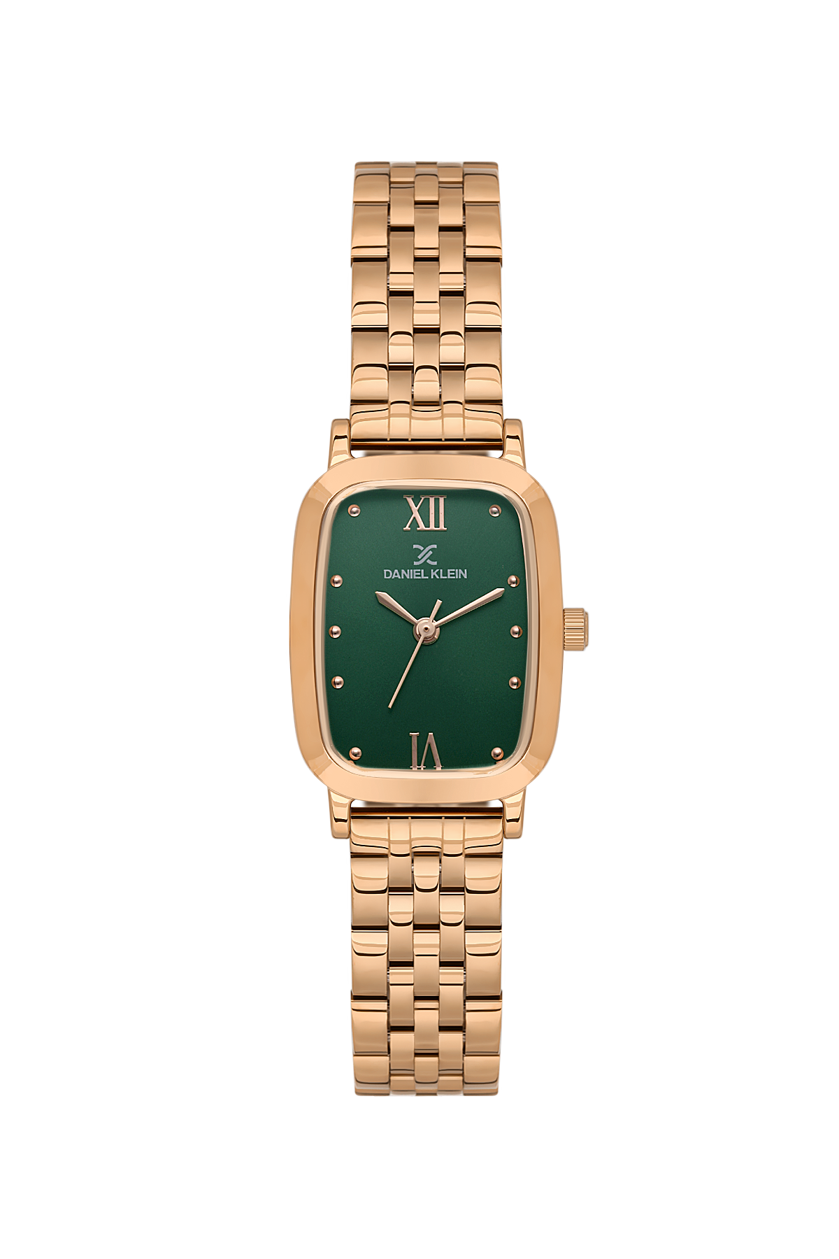 Gold watch with a green face on a transparent background