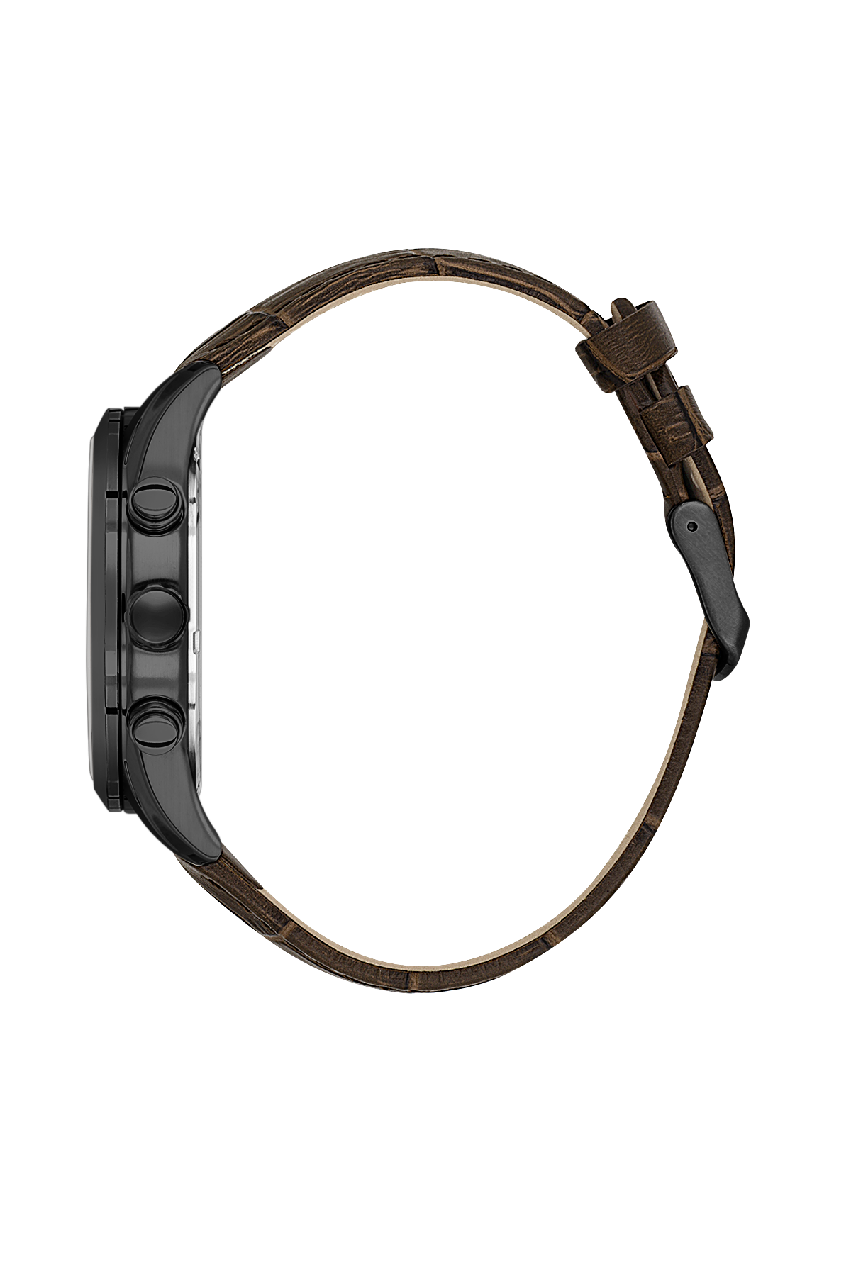 Smartwatch with a brown leather strap on a white background