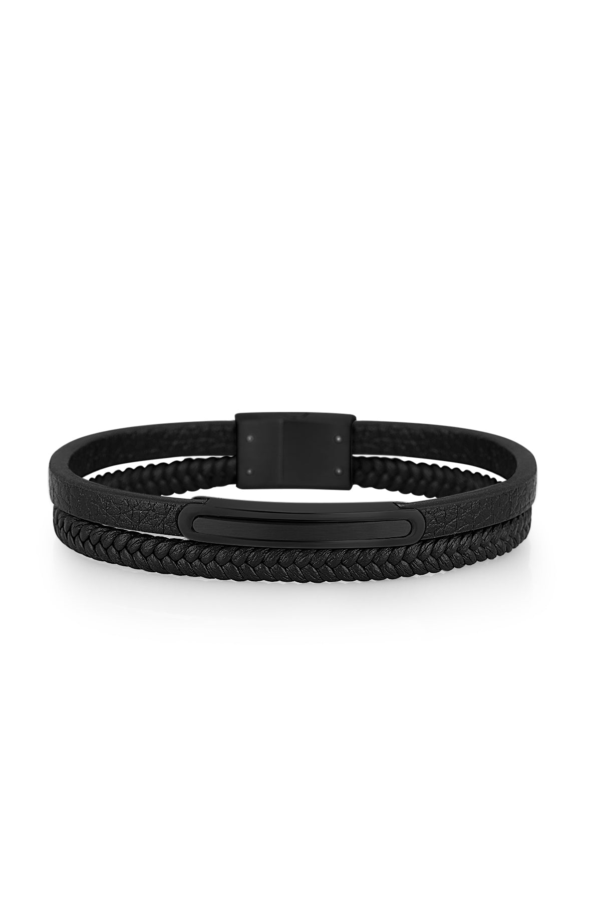 Black braided bracelet with a magnetic clasp on a white background